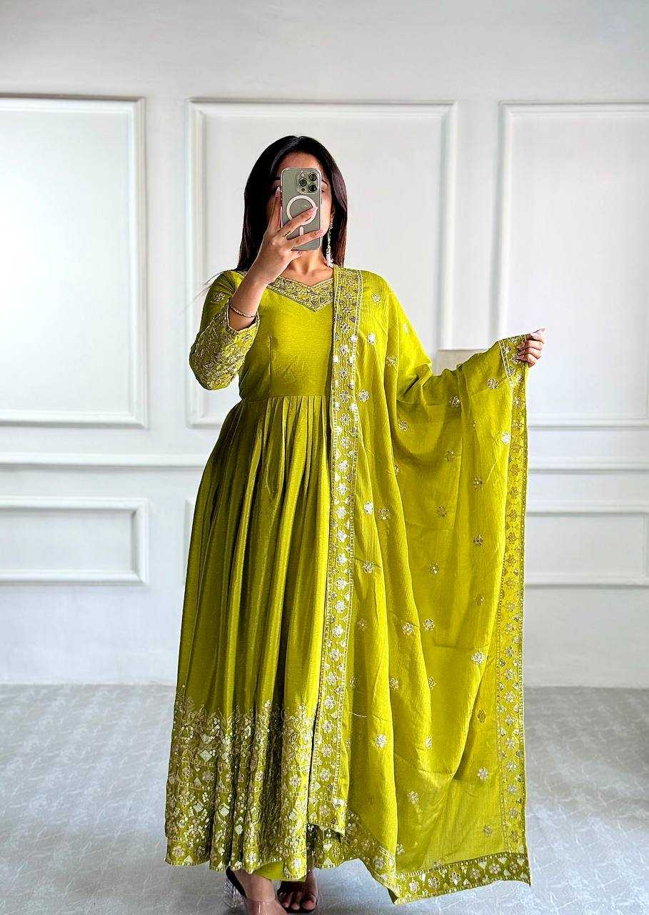 Ynf Chinon Silk KESH506 1155 Gowns Wedding Collections Festive Collections Wholesale Embroidery Gowns Silk Gowns Sequin Gowns Manufacturer