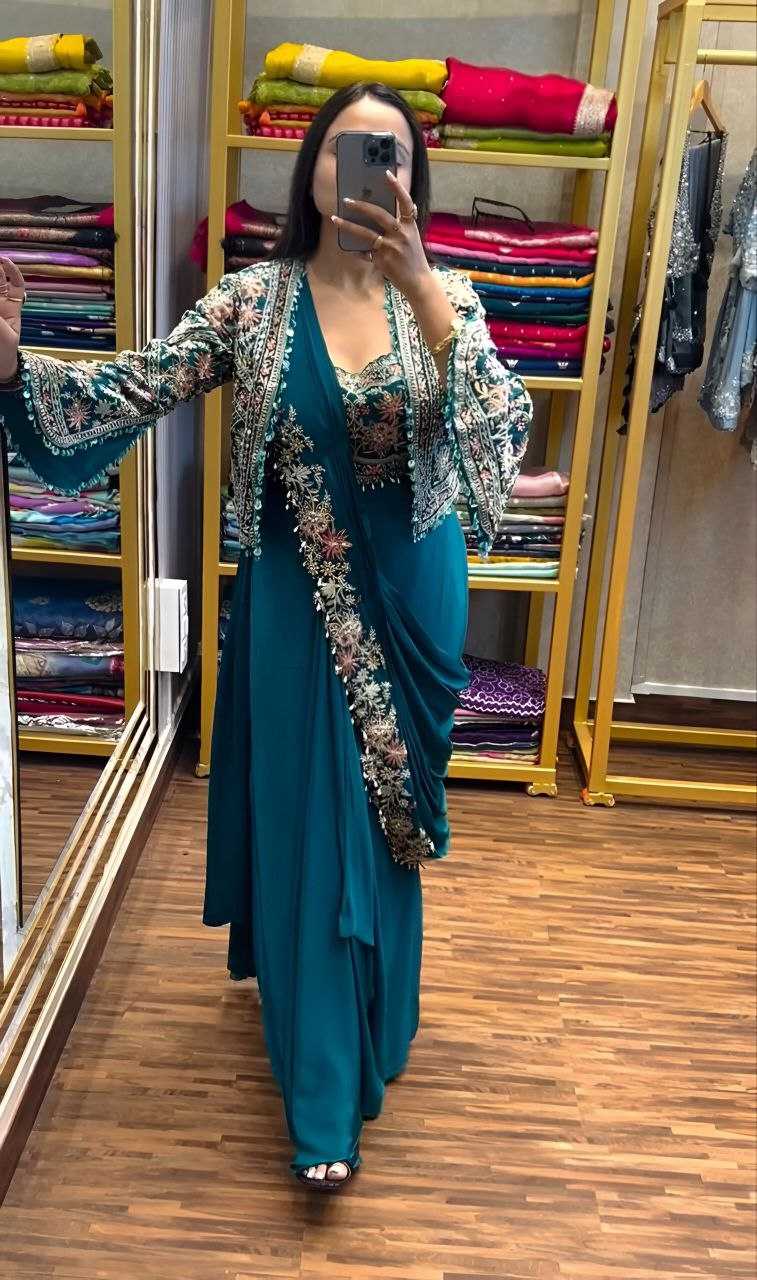 Ynf Chinon Silk KESH516 9250 Sarees Wholesale Ready To Wear Sarees Party Wear Sarees Fancy Sarees Embroidered Sarees Saree with Jacket Manufacturer