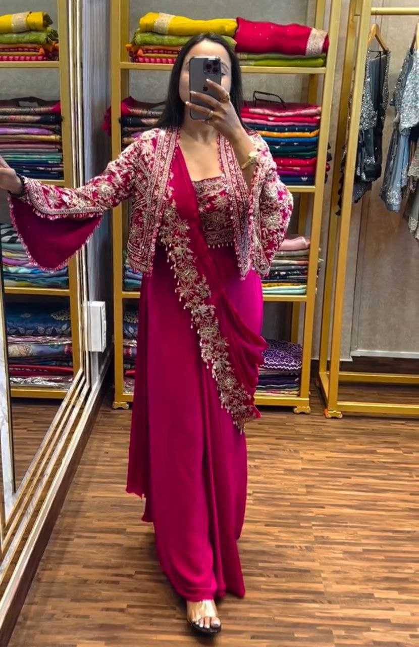 Ynf Chinon Silk KESH516 9250 Sarees Wholesale Ready To Wear Sarees Party Wear Sarees Fancy Sarees Embroidered Sarees Saree with Jacket Manufacturer
