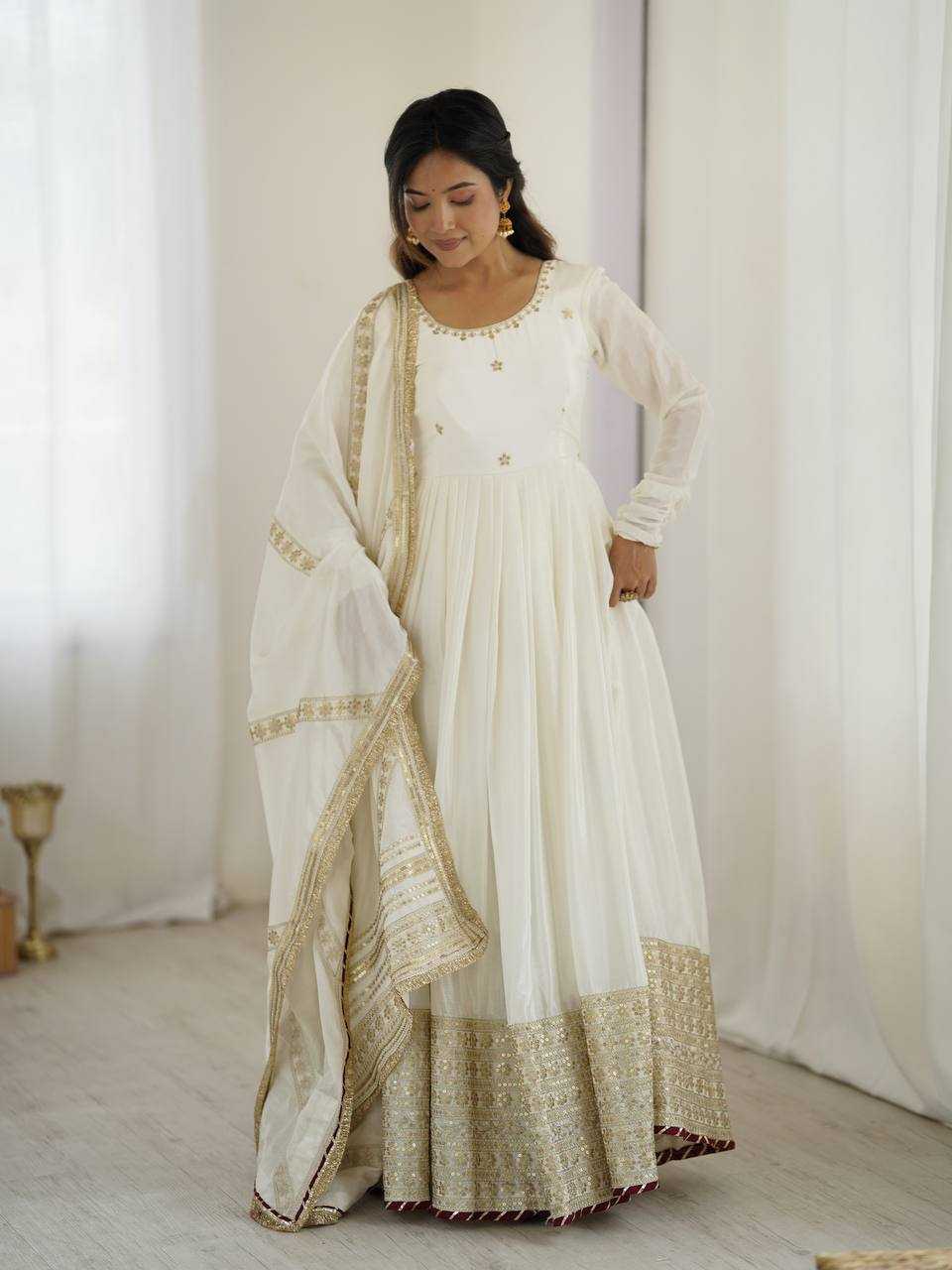 Ynf Chinon Silk RIN133 27 Gowns Wedding Collections Festive Collections Wholesale Silk Gowns Gown With Dupatta Sequin Gowns Manufacturer