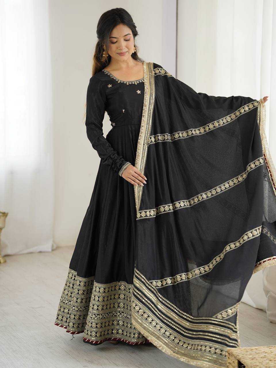 Ynf Chinon Silk RIN133 27 Gowns Wedding Collections Festive Collections Wholesale Silk Gowns Gown With Dupatta Sequin Gowns Manufacturer