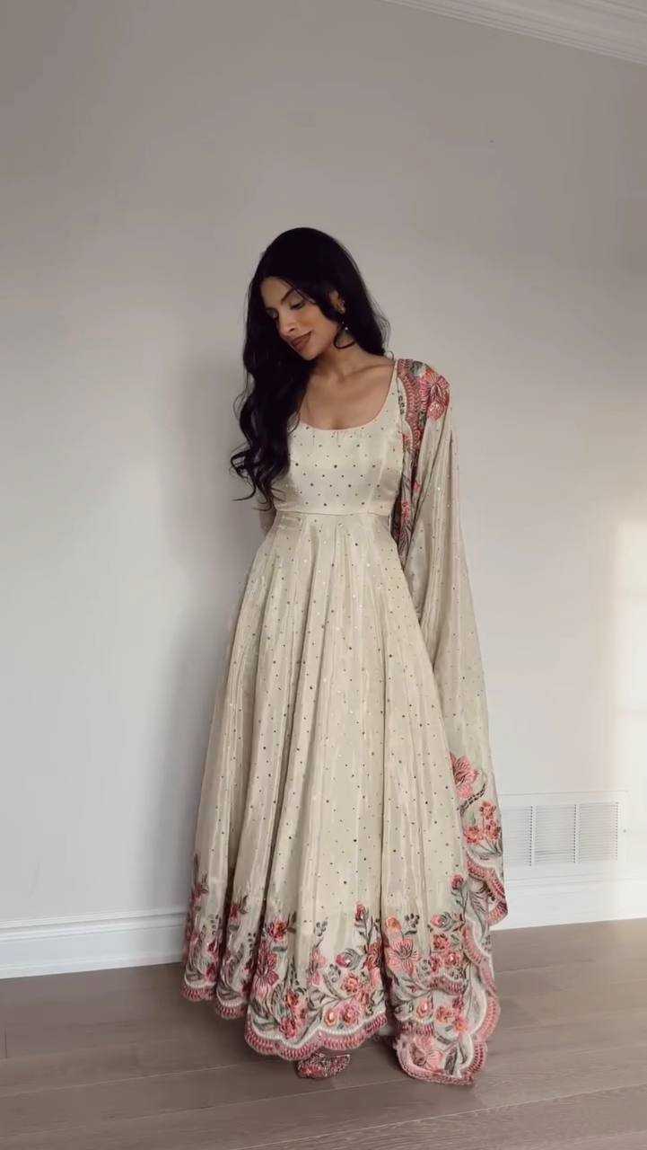 Ynf Chinon Silk RIN162 5873 Gowns Wedding Collections Festive Collections Wholesale Silk Gowns Gown With Dupatta Sequin Gowns Manufacturer