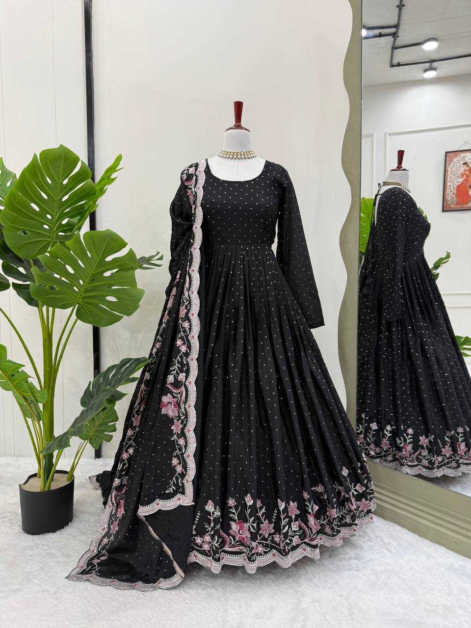 Ynf Chinon Silk RIN162 5873 Gowns Wedding Collections Festive Collections Wholesale Silk Gowns Gown With Dupatta Sequin Gowns Manufacturer