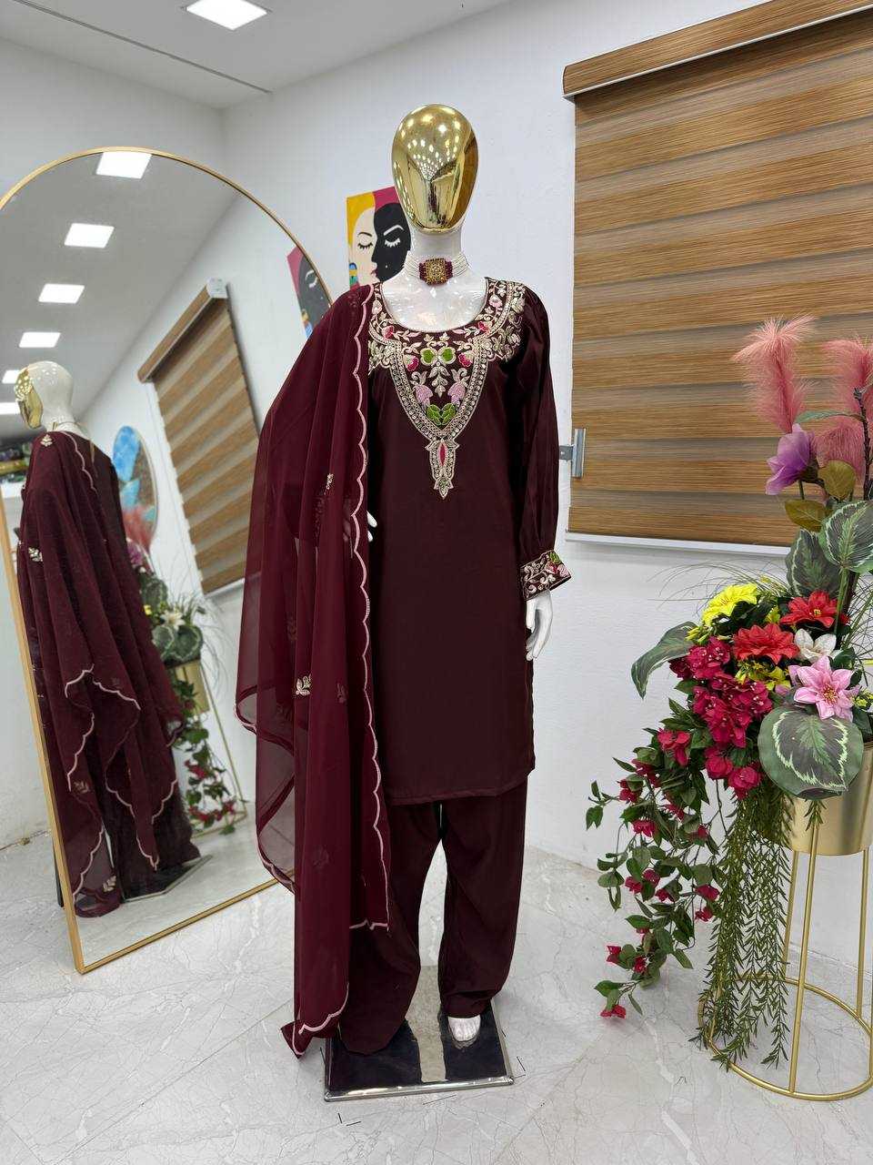 Ynf Cotton KESH158 9283 Suits & Dresses Wedding Collections Festive Collections Wholesale Embroidery Suits Cotton Suits Palazzo Suit Manufacturer