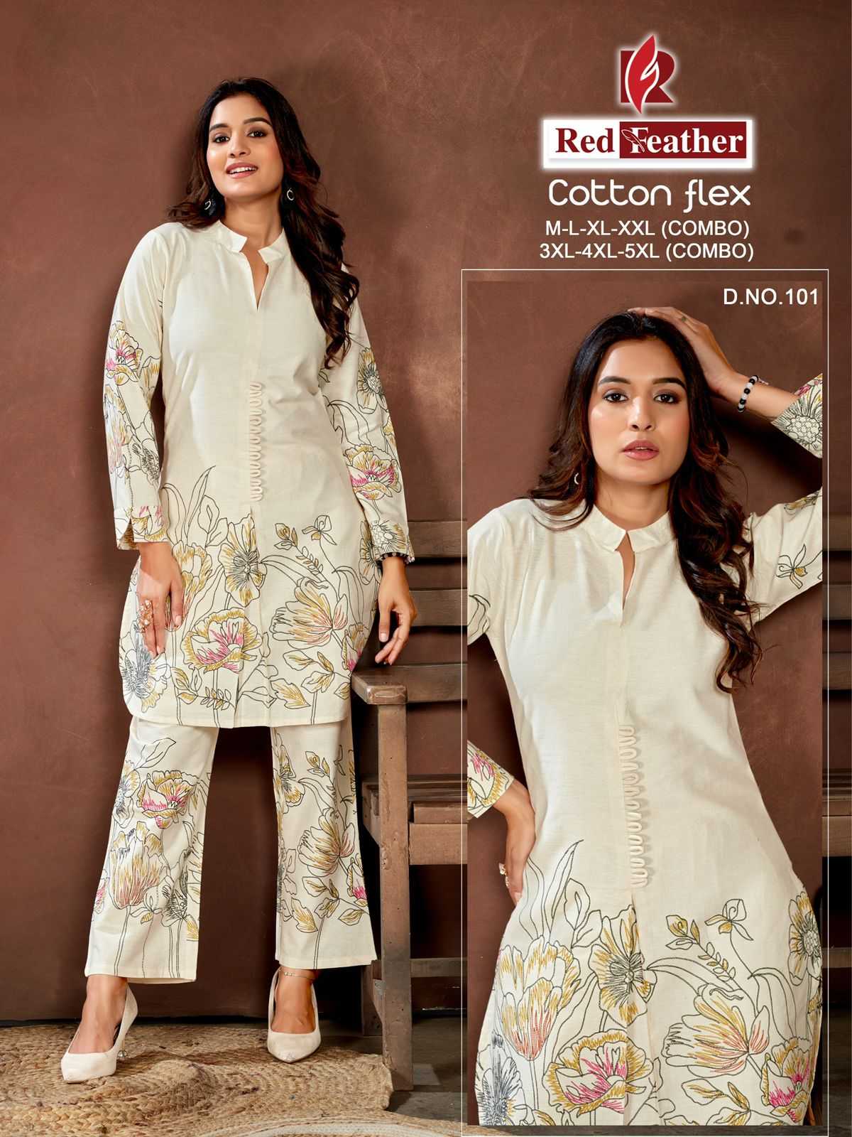 Ynf Cotton RIN190 RED FEATHER Setwise Collections Wholesale Kurtis Catalogs Manufacturer