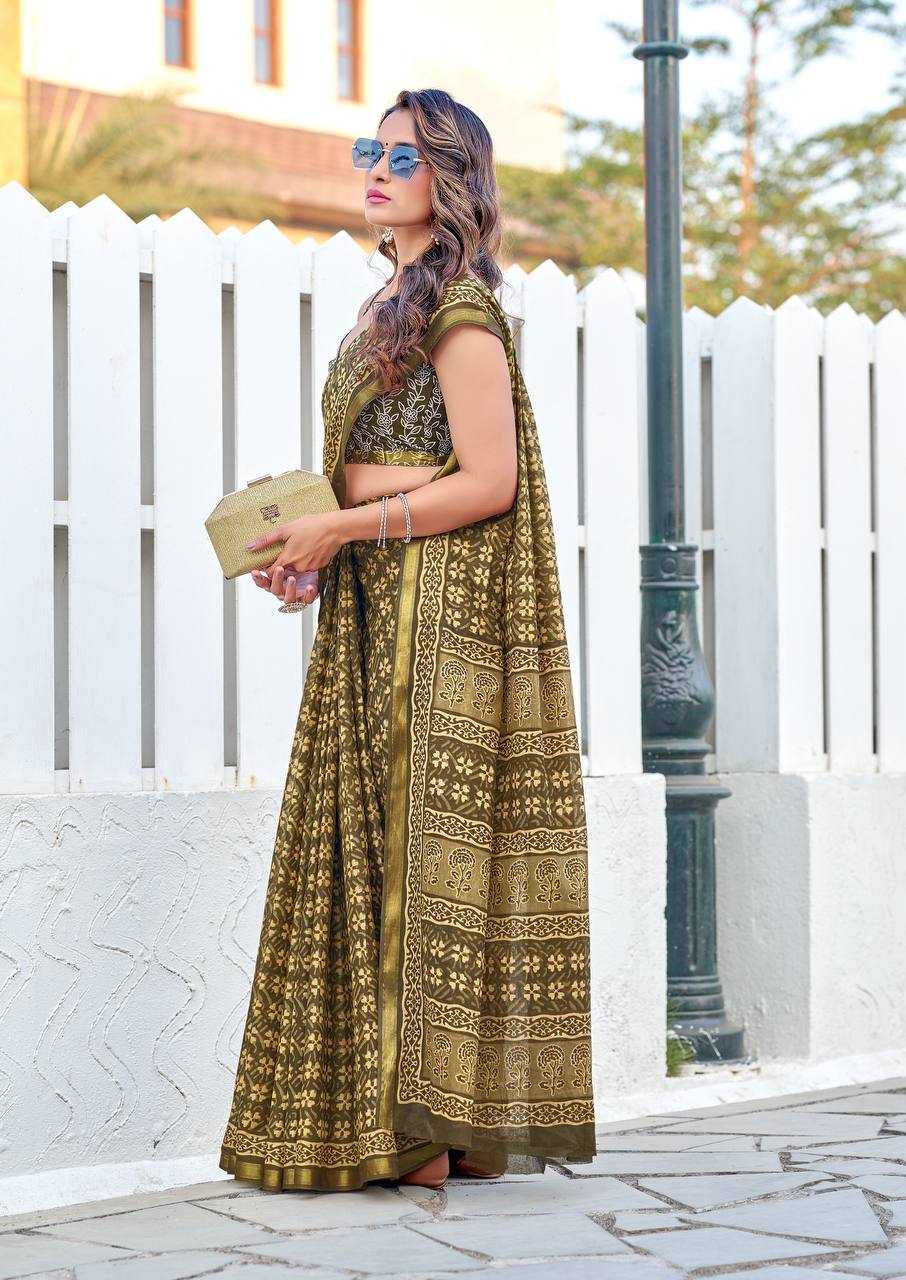 Ynf Cotton RIN229 Bagru Sarees Wholesale Party Wear Sarees Zari Border Sarees Manufacturer