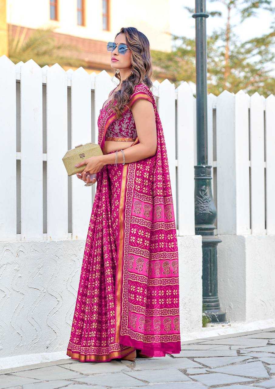 Ynf Cotton RIN229 Bagru Sarees Wholesale Party Wear Sarees Zari Border Sarees Manufacturer