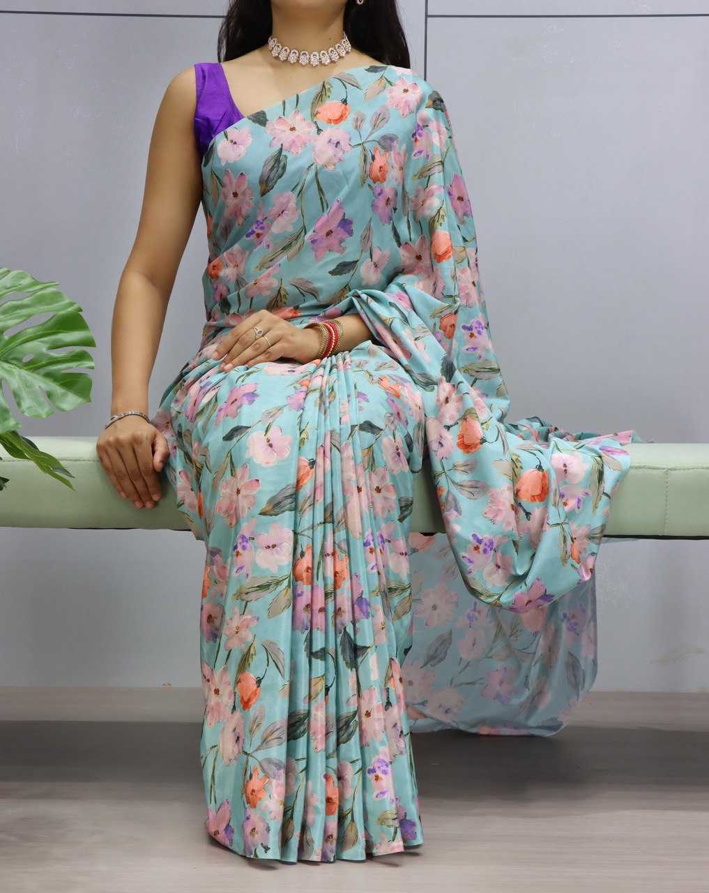 Ynf Crepe Silk RIN119 1205 Sarees Wholesale Printed Sarees Crape Satin Sarees Floral Sarees Manufacturer