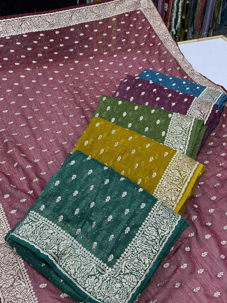 Ynf Crunchi KESH114 3783 Sarees Wedding Collections Festive Collections Wholesale Embroidered Sarees Stone Work Saree Zari Border Sarees Manufacturer