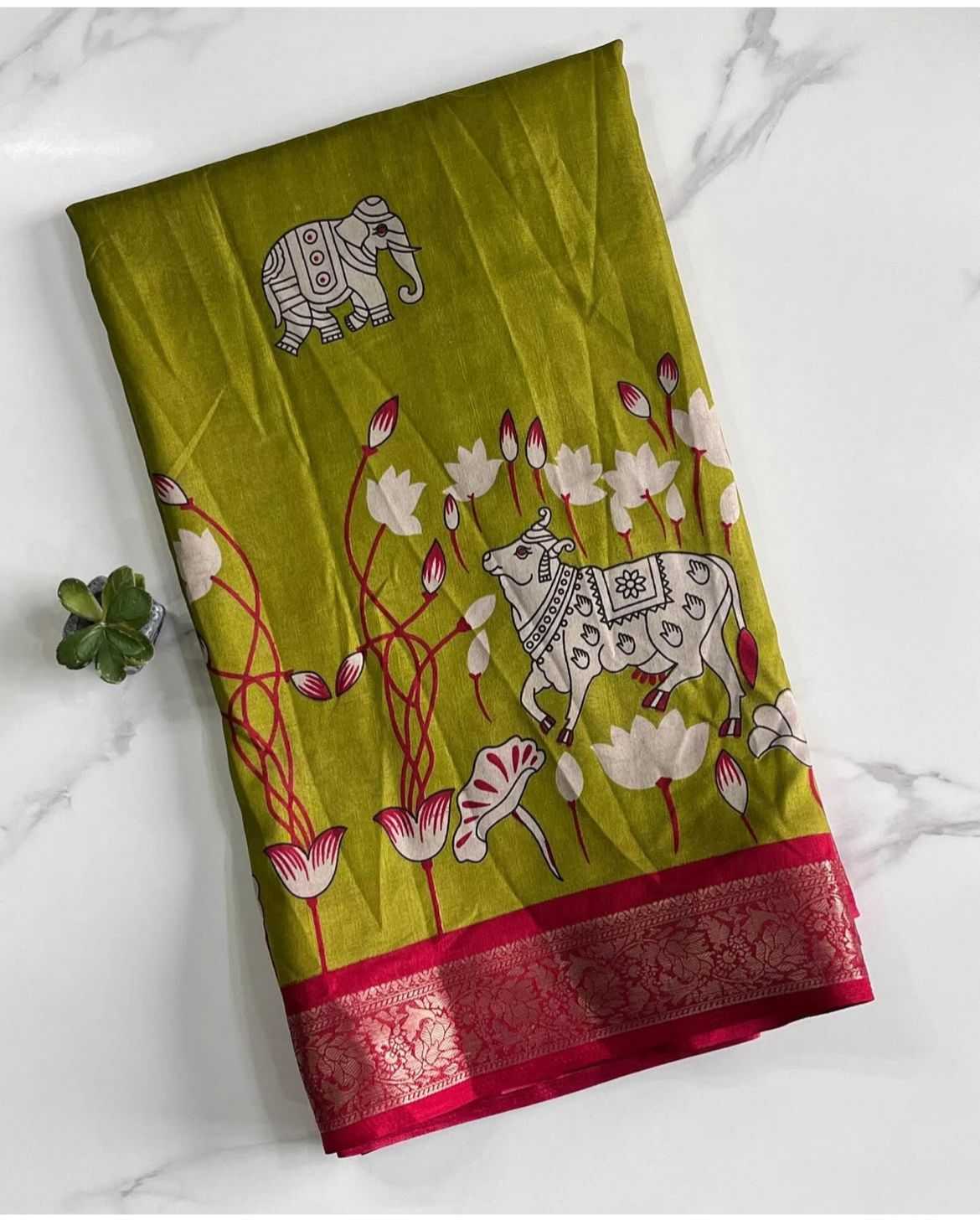 Ynf Fancy RIN203 Cow & Elephant Sarees Wedding Collections Wholesale Designer Sarees Printed Sarees Kalamkari Sarees Manufacturer
