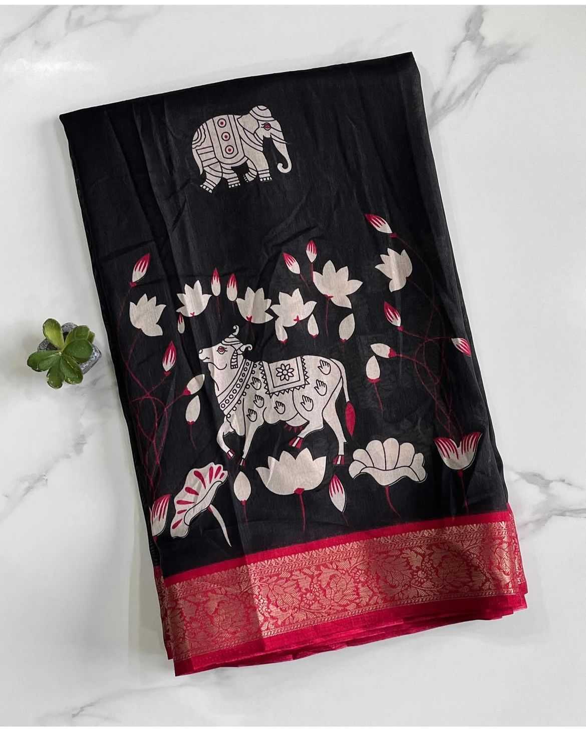 Ynf Fancy RIN203 Cow & Elephant Sarees Wedding Collections Wholesale Designer Sarees Printed Sarees Kalamkari Sarees Manufacturer