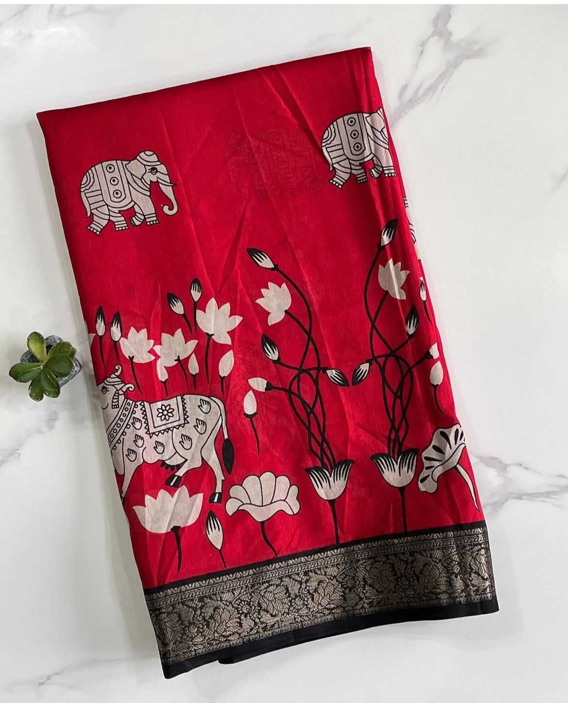 Ynf Fancy RIN203 Cow & Elephant Sarees Wedding Collections Wholesale Designer Sarees Printed Sarees Kalamkari Sarees Manufacturer