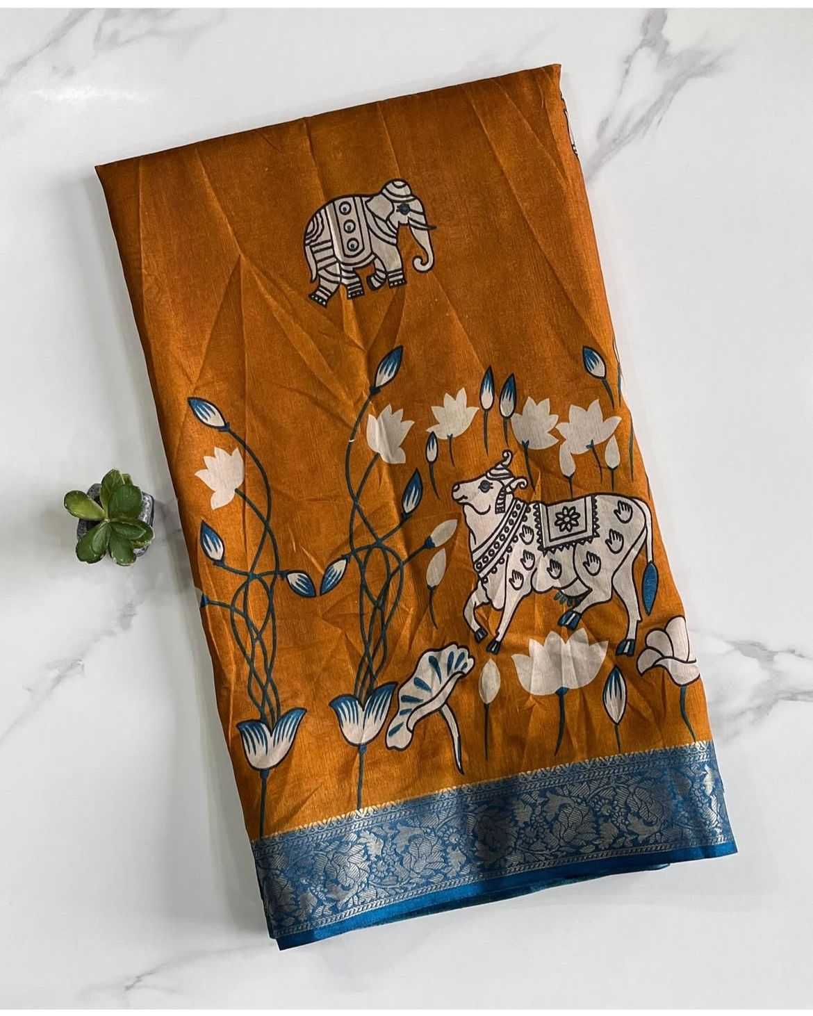Ynf Fancy RIN203 Cow & Elephant Sarees Wedding Collections Wholesale Designer Sarees Printed Sarees Kalamkari Sarees Manufacturer