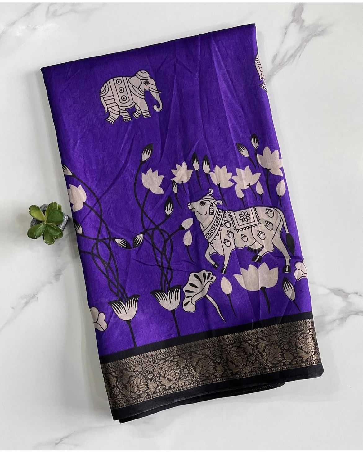 Ynf Fancy RIN203 Cow & Elephant Sarees Wedding Collections Wholesale Designer Sarees Printed Sarees Kalamkari Sarees Manufacturer