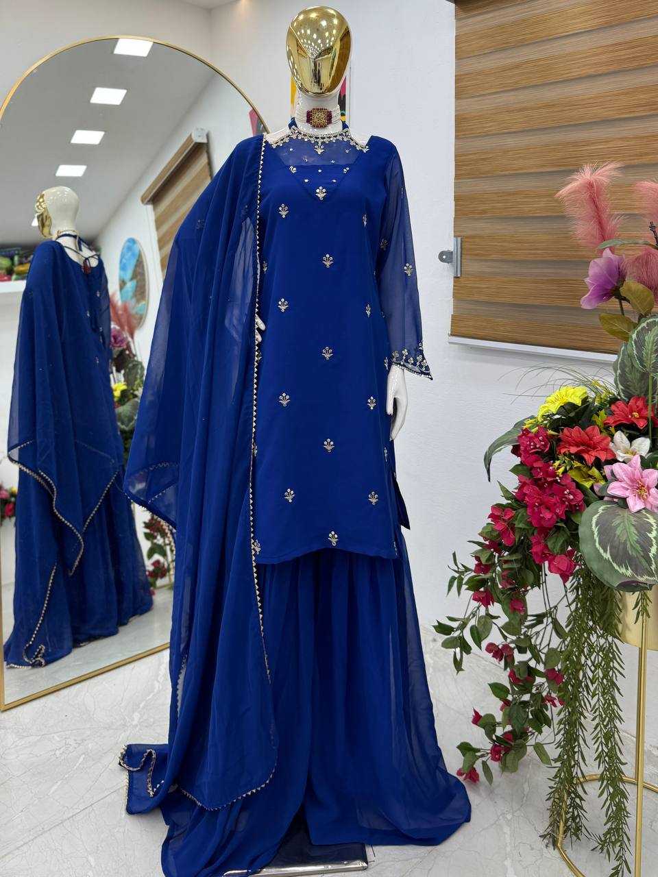 Ynf Faux Georgette KESH158 10102 Suits & Dresses Wedding Collections Festive Collections Wholesale Embroidery Suits Palazzo Suit Georgette Suit Manufacturer