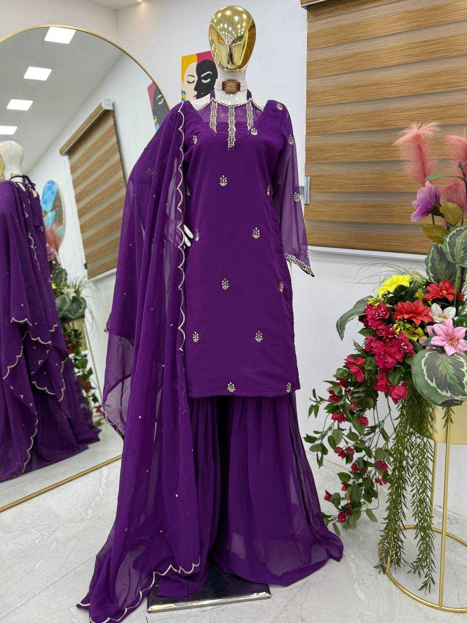 Ynf Faux Georgette KESH158 10102 Suits & Dresses Wedding Collections Festive Collections Wholesale Embroidery Suits Palazzo Suit Georgette Suit Manufacturer