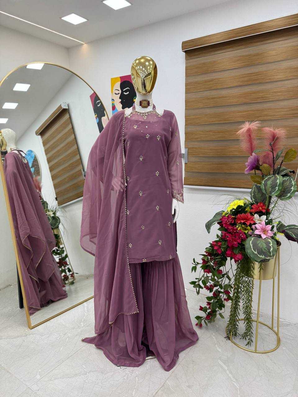 Ynf Faux Georgette KESH158 10102 Suits & Dresses Wedding Collections Festive Collections Wholesale Embroidery Suits Palazzo Suit Georgette Suit Manufacturer