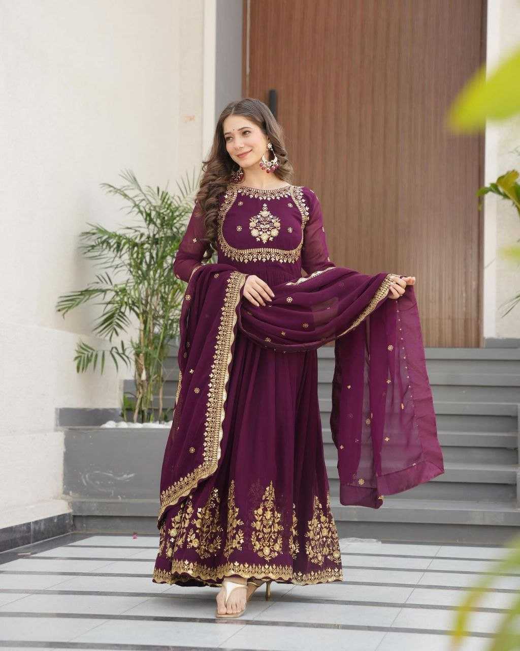 Ynf Faux Georgette KESH158 5051 Gowns Wedding Collections Festive Collections Wholesale Embroidery Gowns Georgette Gown Gown With Dupatta Manufacturer