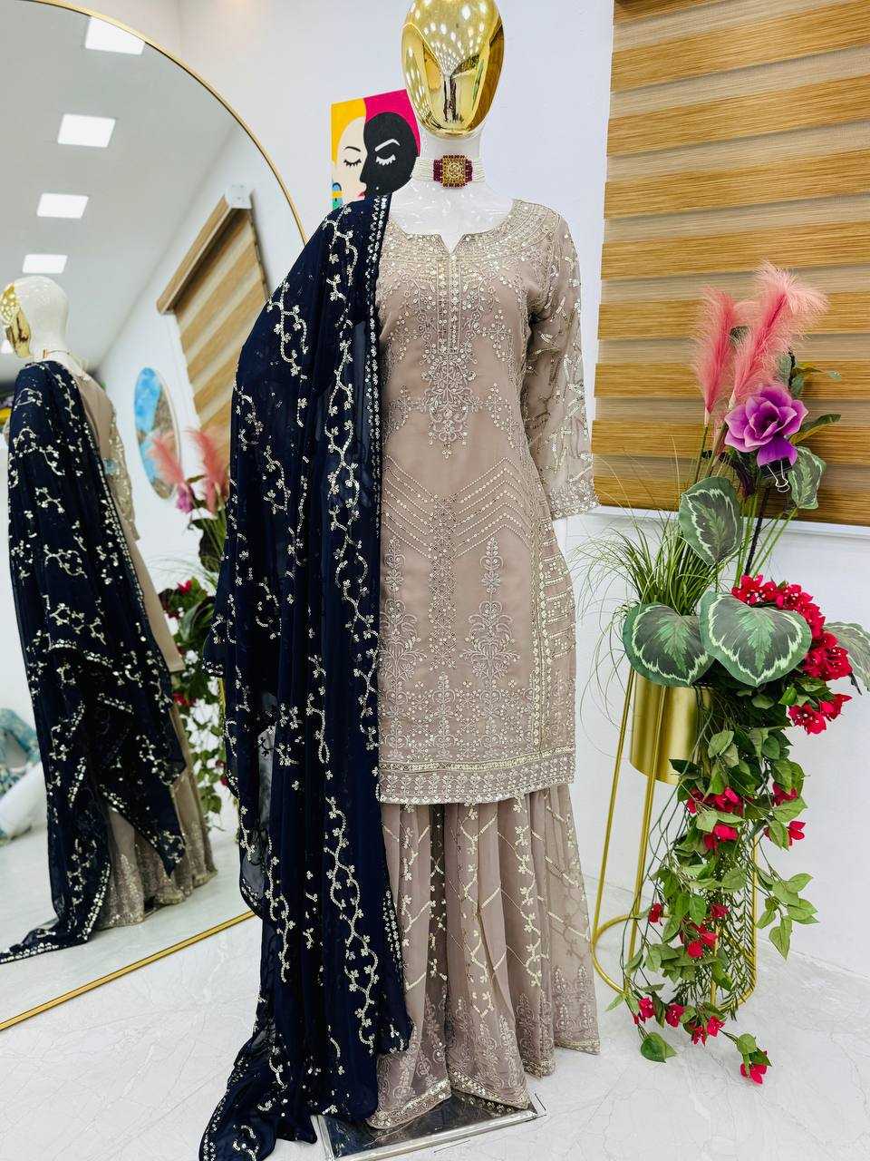 Ynf Faux Georgette KESH158 9010 Suits & Dresses Wedding Collections Festive Collections Wholesale Sharara Salwar Suits Georgette Suit Wedding Outfits Manufacturer