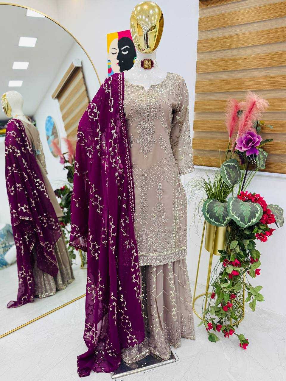 Ynf Faux Georgette KESH158 9010 Suits & Dresses Wedding Collections Festive Collections Wholesale Sharara Salwar Suits Georgette Suit Wedding Outfits Manufacturer