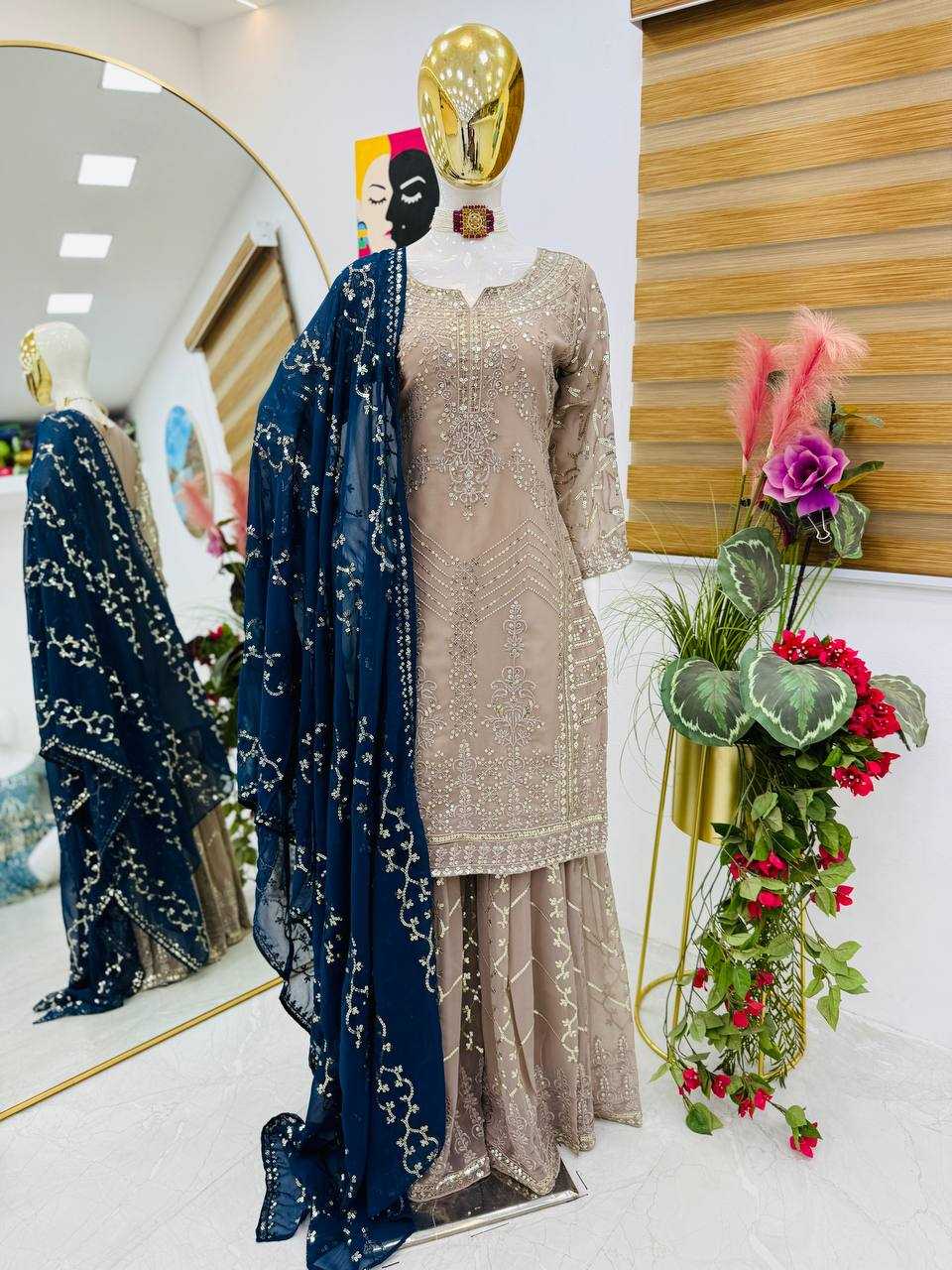 Ynf Faux Georgette KESH158 9010 Suits & Dresses Wedding Collections Festive Collections Wholesale Sharara Salwar Suits Georgette Suit Wedding Outfits Manufacturer