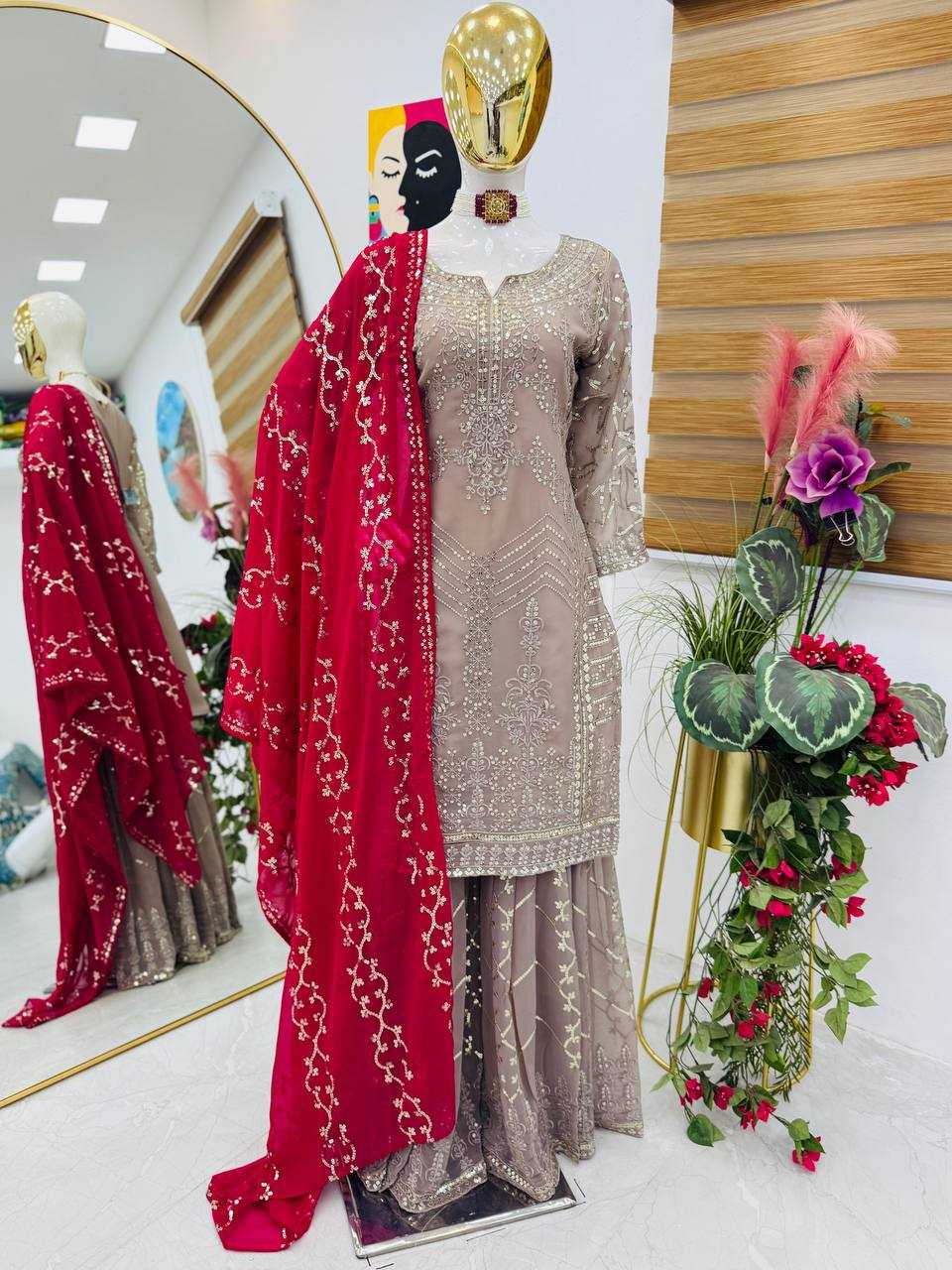 Ynf Faux Georgette KESH158 9010 Suits & Dresses Wedding Collections Festive Collections Wholesale Sharara Salwar Suits Georgette Suit Wedding Outfits Manufacturer