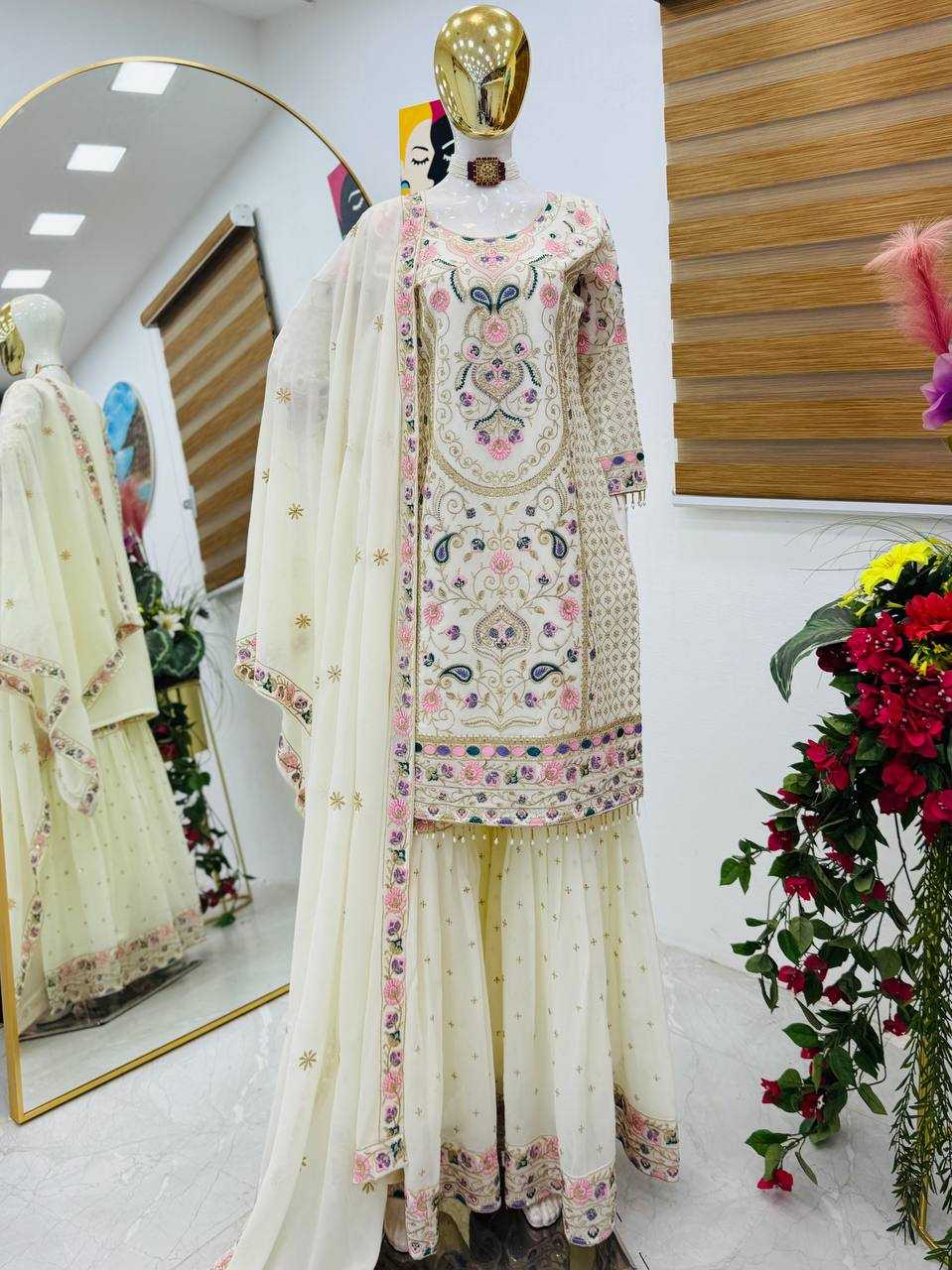Ynf Faux Georgette KESH158 9024 Suits & Dresses Wedding Collections Festive Collections Wholesale Embroidery Suits Palazzo Suit Georgette Suit Manufacturer