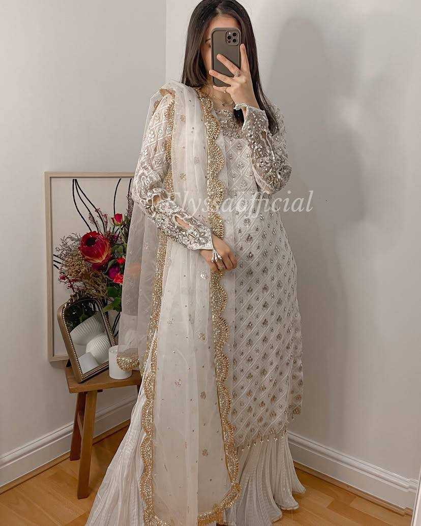Ynf Faux Georgette KESH158 9281 Suits & Dresses Wedding Collections Festive Collections Wholesale Embroidery Suits Palazzo Suit Georgette Suit Manufacturer