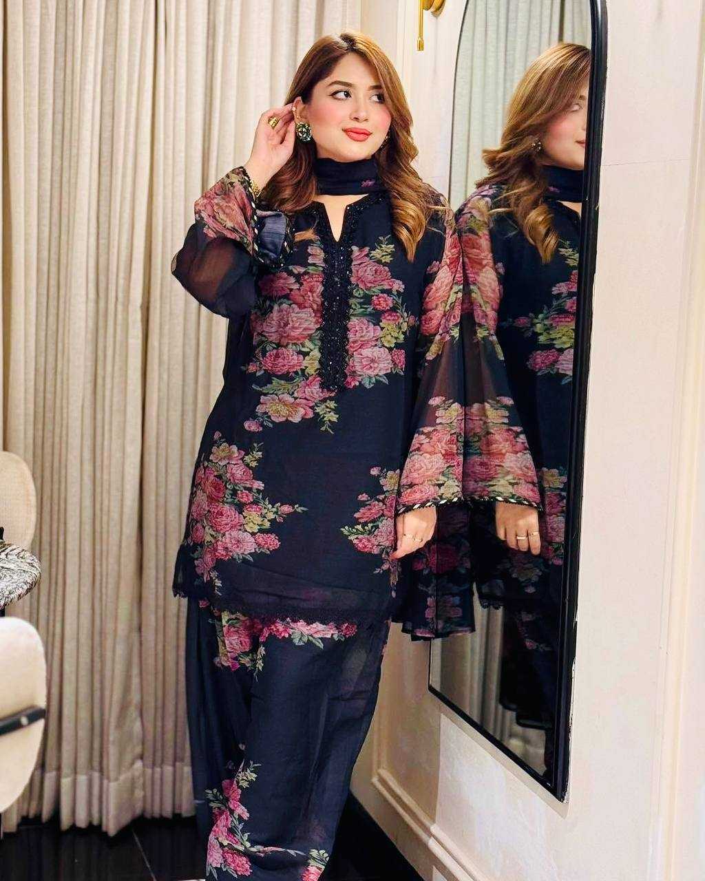 Ynf Faux Georgette KESH499 008 Suits & Dresses Wedding Collections Festive Collections Wholesale Printed Suits Georgette Suit Party Wear Dresses Manufacturer
