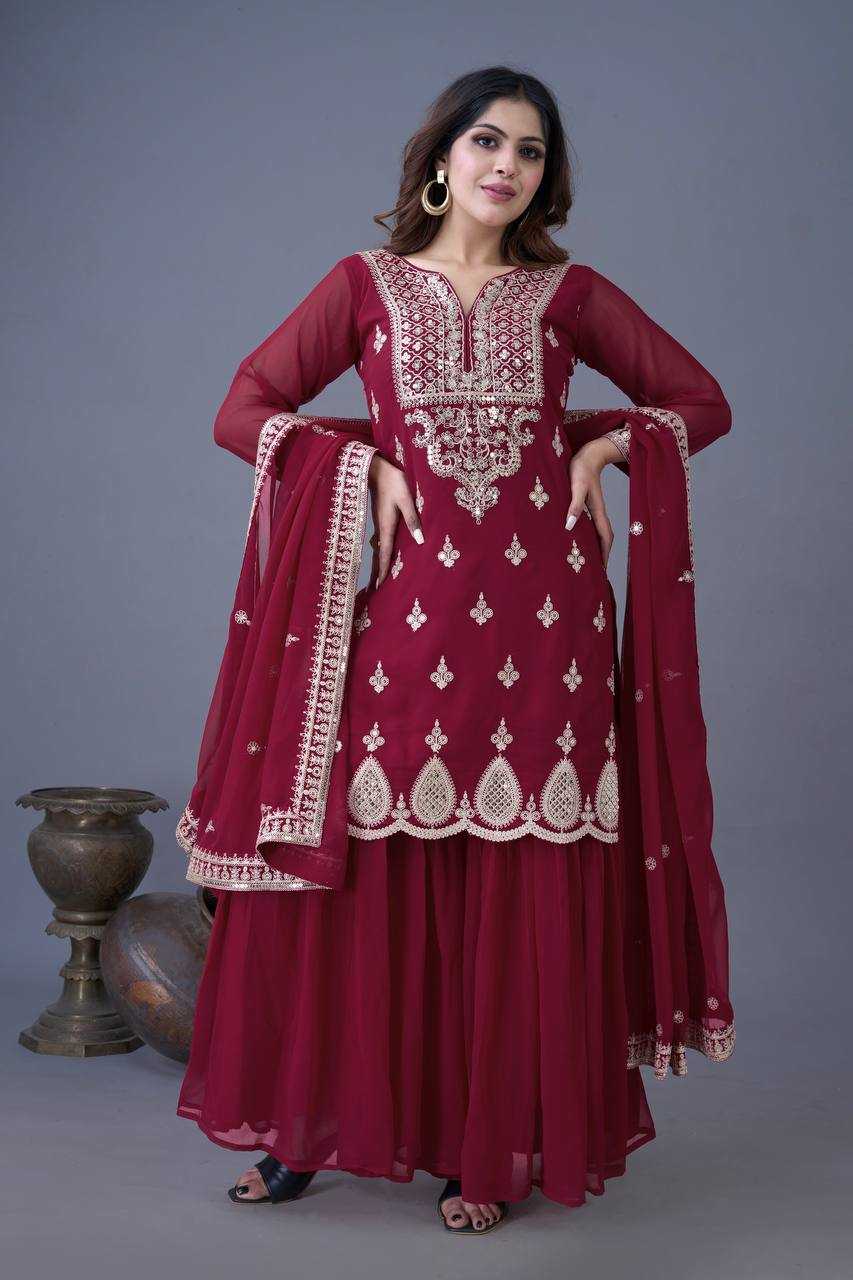 Ynf Faux Georgette KESH499 5007 Suits & Dresses Wholesale Sharara Salwar Suits Embroidery Suits Georgette Suit Manufacturer