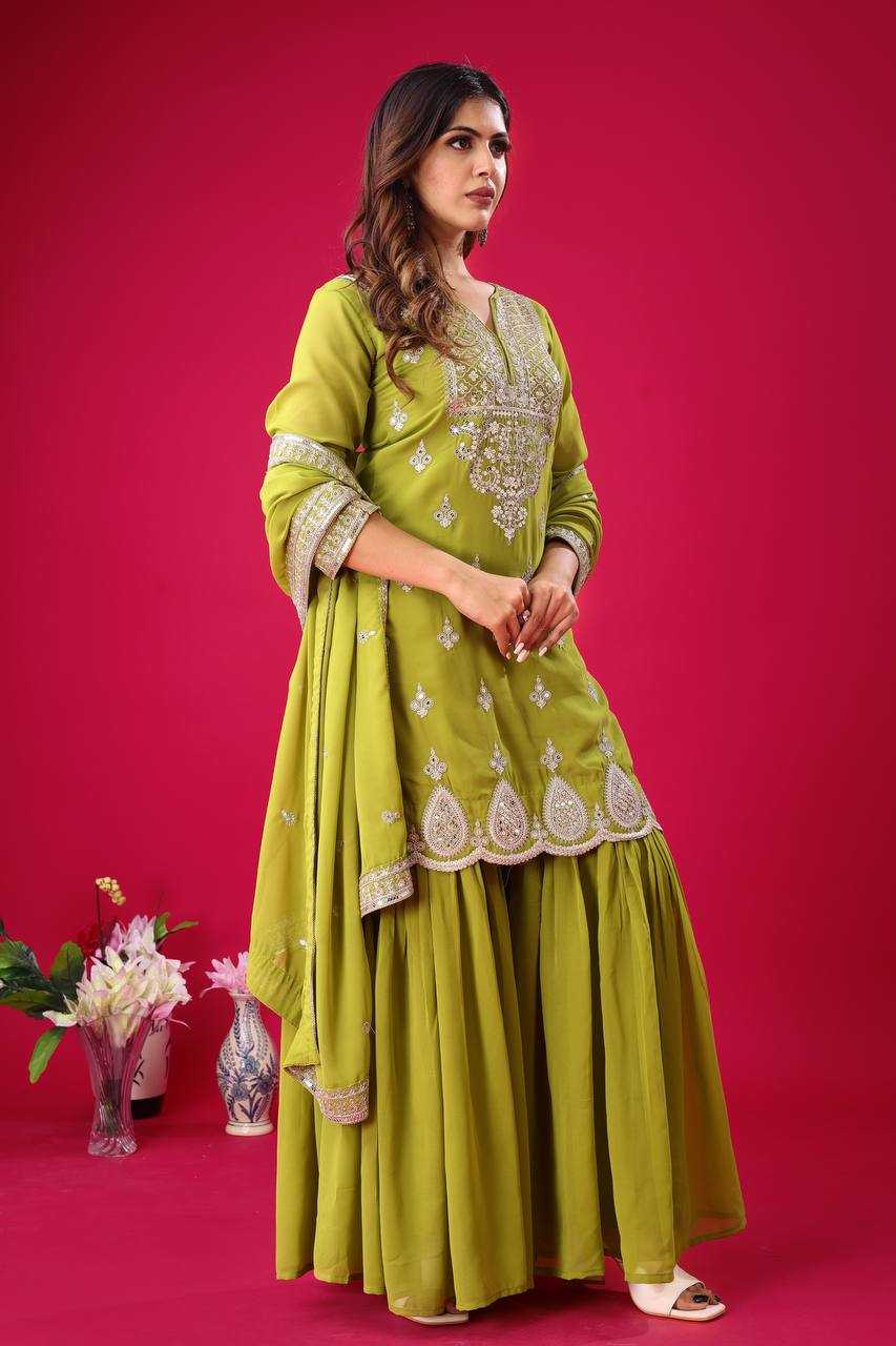 Ynf Faux Georgette KESH499 5007 Suits & Dresses Wholesale Sharara Salwar Suits Embroidery Suits Georgette Suit Manufacturer