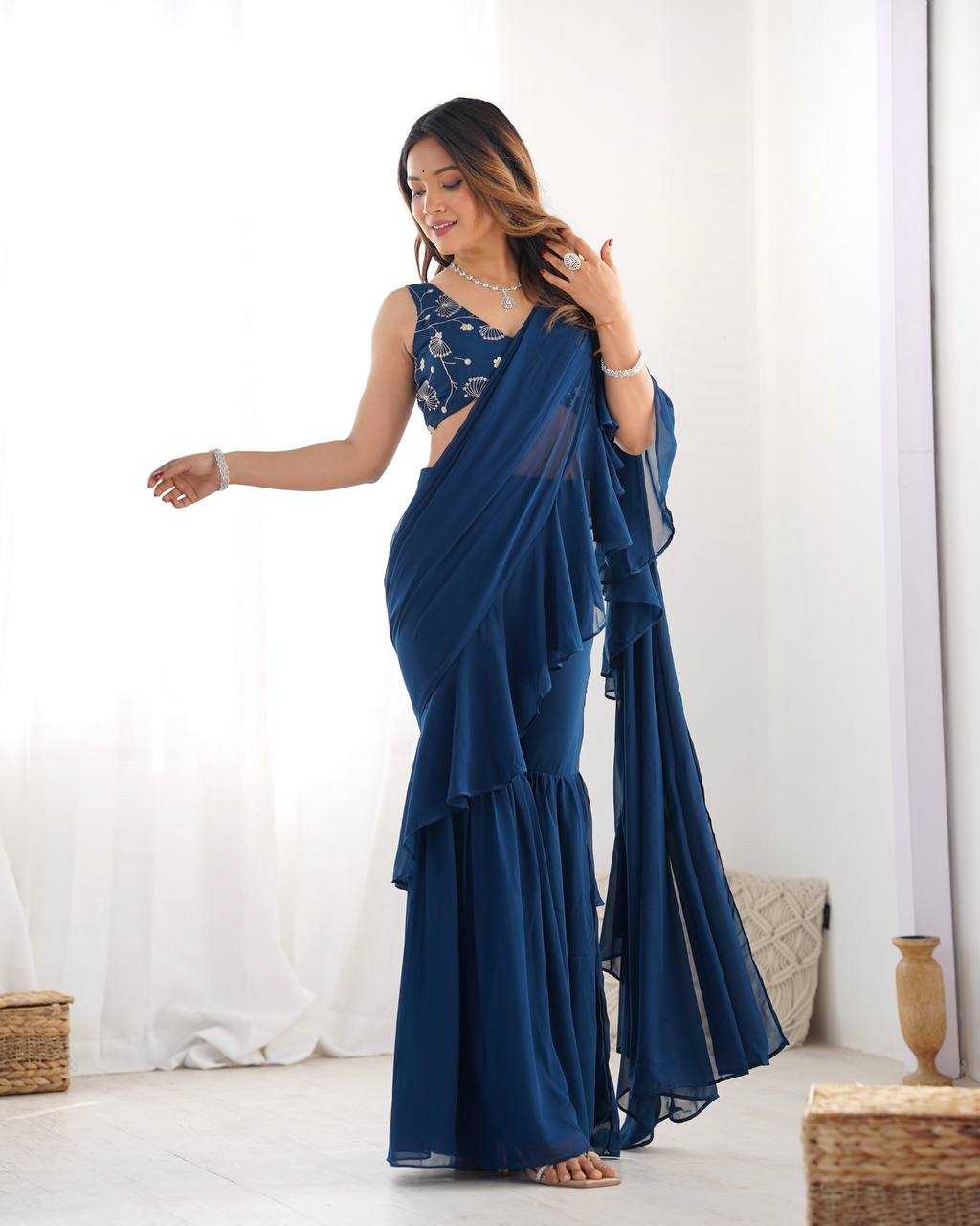 Ynf Faux Georgette KESH504 56 Sarees Wholesale Ready To Wear Sarees Party Wear Sarees Fancy Sarees Embroidered Sarees Manufacturer