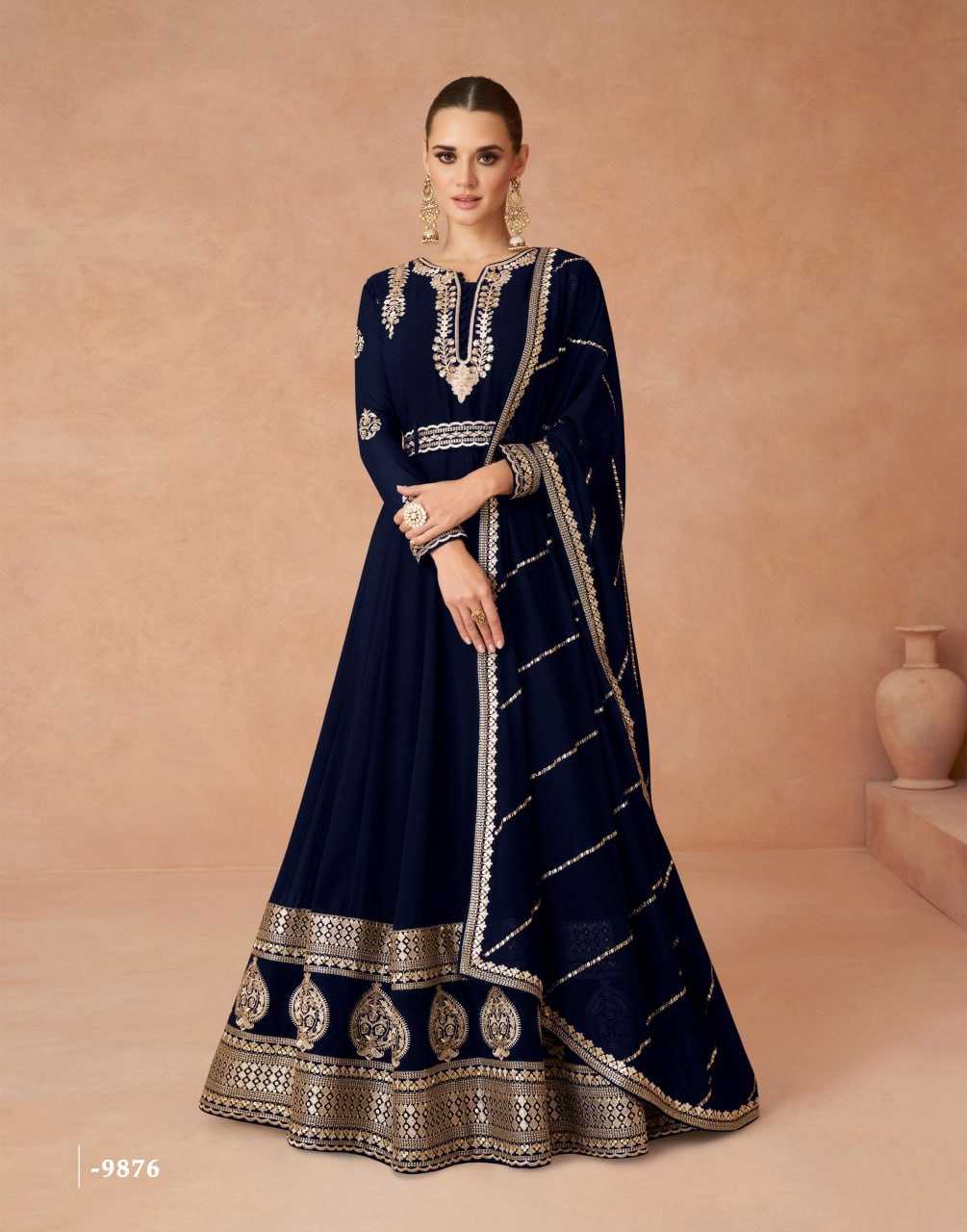 Ynf Faux Georgette KESH504 9875 Gowns Wedding Collections Festive Collections Wholesale Georgette Gown Gown With Dupatta Gown With Belt Manufacturer