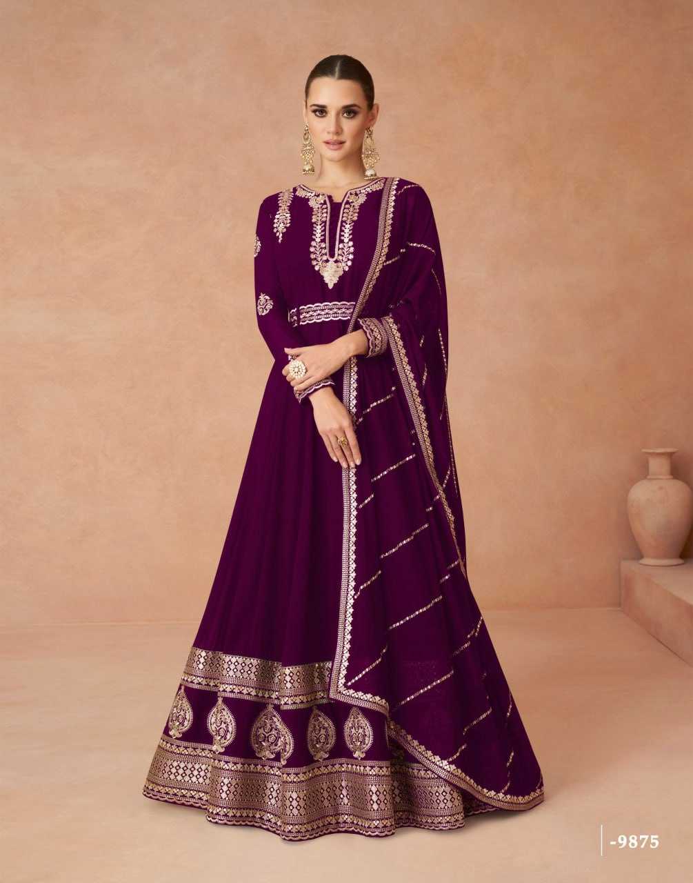 Ynf Faux Georgette KESH504 9875 Gowns Wedding Collections Festive Collections Wholesale Georgette Gown Gown With Dupatta Gown With Belt Manufacturer