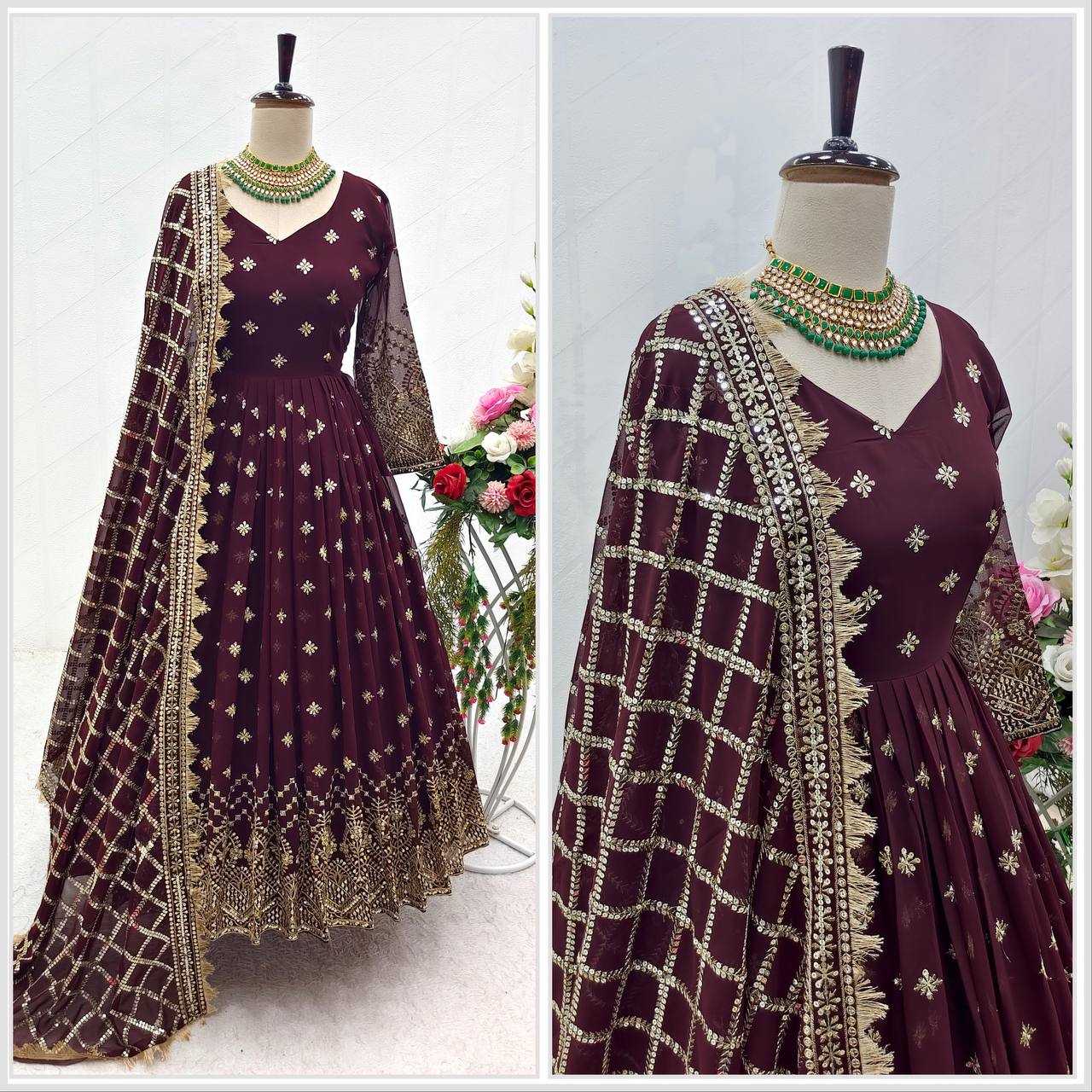 Ynf Faux Georgette KESH506 505 Gowns Wedding Collections Festive Collections Wholesale Embroidery Gowns Georgette Gown Gown With Dupatta Manufacturer