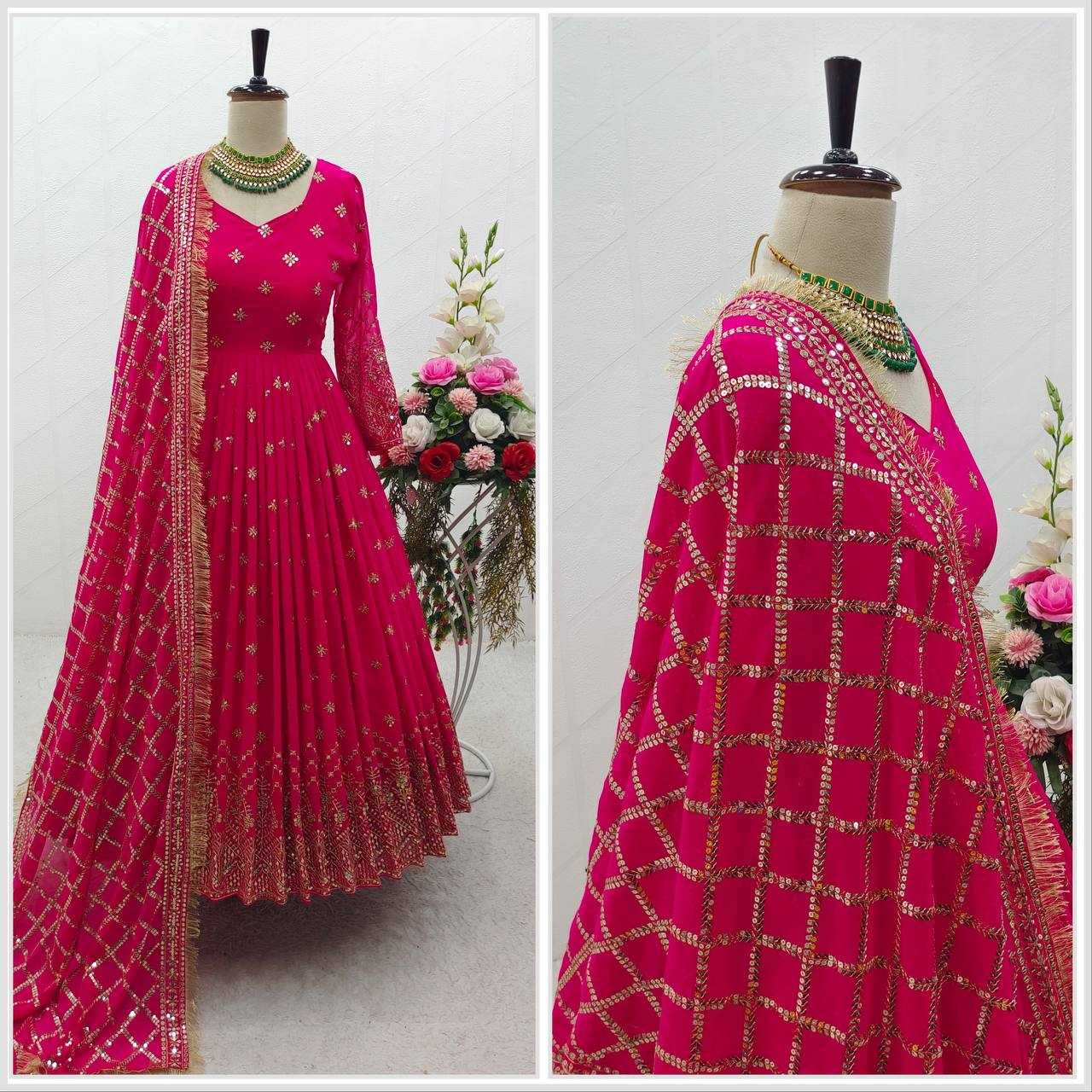 Ynf Faux Georgette KESH506 505 Gowns Wedding Collections Festive Collections Wholesale Embroidery Gowns Georgette Gown Gown With Dupatta Manufacturer