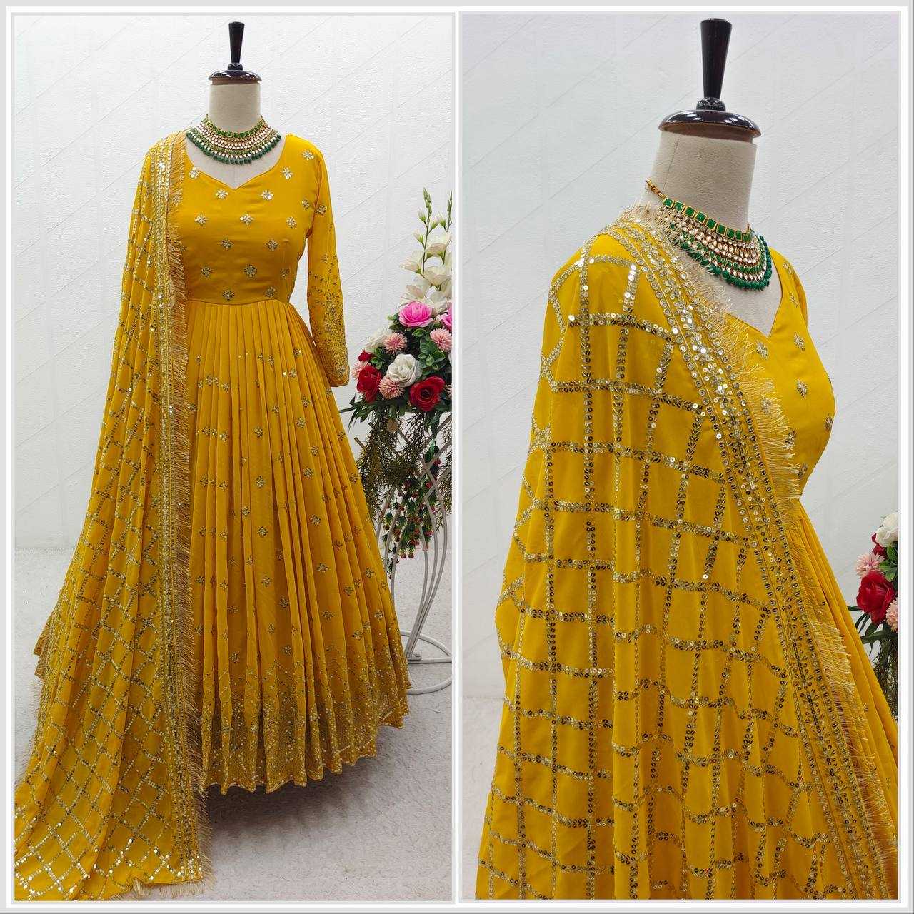 Ynf Faux Georgette KESH506 505 Gowns Wedding Collections Festive Collections Wholesale Embroidery Gowns Georgette Gown Gown With Dupatta Manufacturer