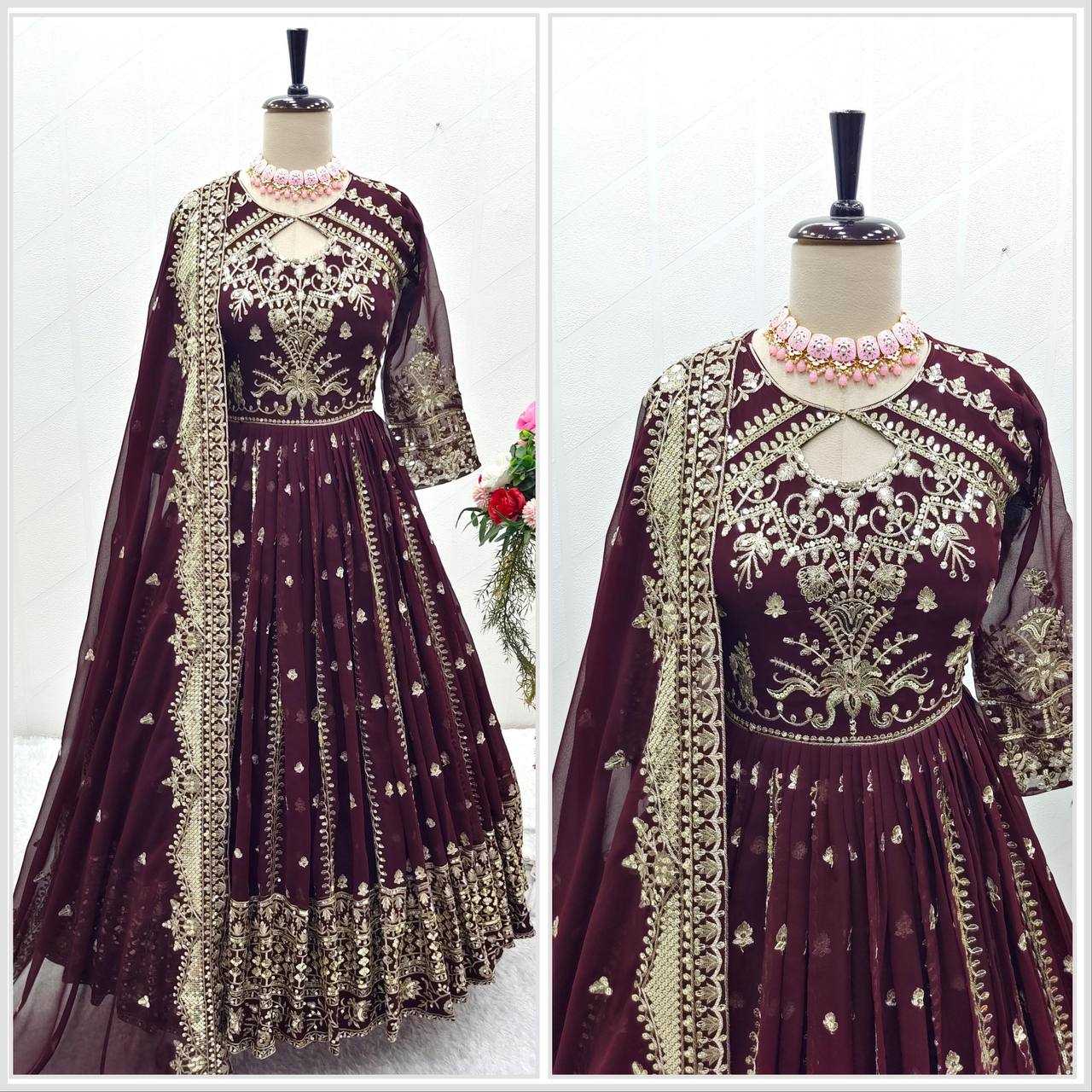 Ynf Faux Georgette KESH506 8028 Gowns Wholesale Fancy Gowns Embroidery Gowns Designer Gowns Manufacturer