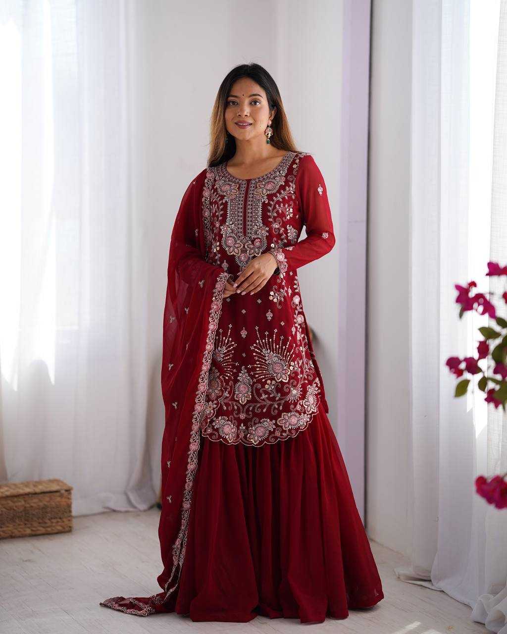 Ynf Faux Georgette RIN133 SP-02 Suits & Dresses Wedding Collections Festive Collections Wholesale Sharara Salwar Suits Georgette Suit Wedding Outfits Manufacturer