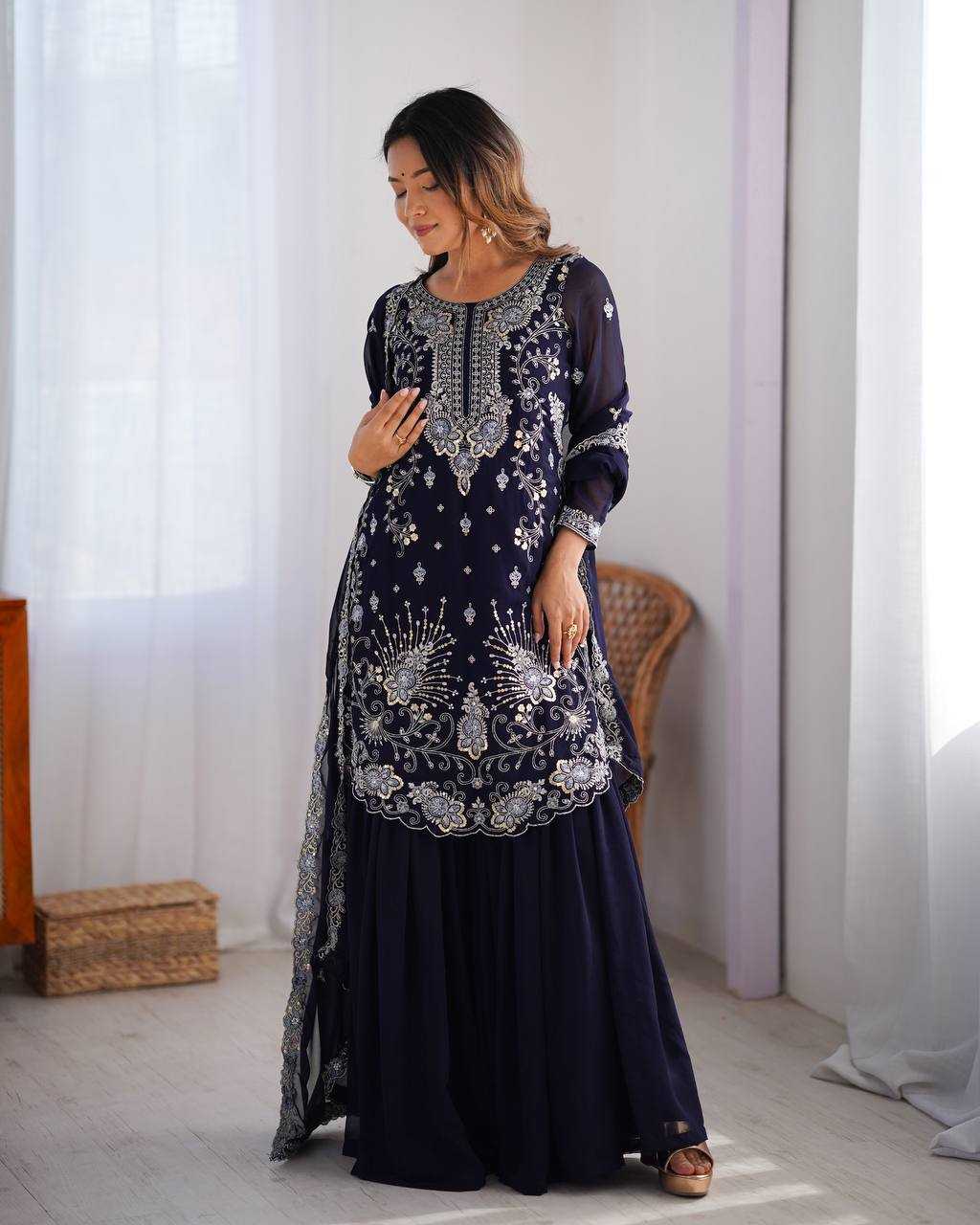 Ynf Faux Georgette RIN133 SP-02 Suits & Dresses Wedding Collections Festive Collections Wholesale Sharara Salwar Suits Georgette Suit Wedding Outfits Manufacturer