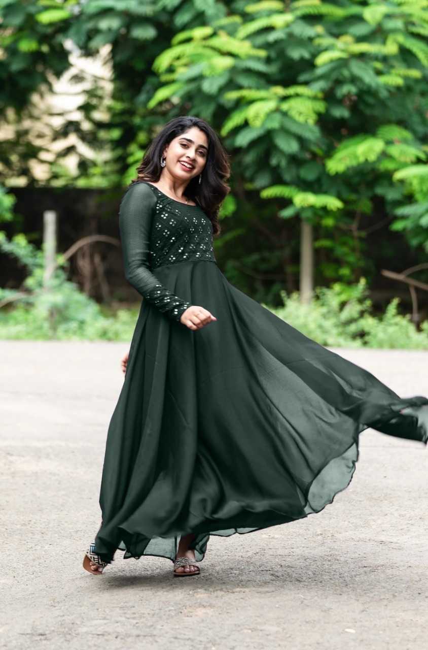Ynf Faux Georgette RIN222 APPLE Gowns Wedding Collections Plus Size Collections Wholesale Embroidery Gowns Georgette Gown Designer Gowns Manufacturer
