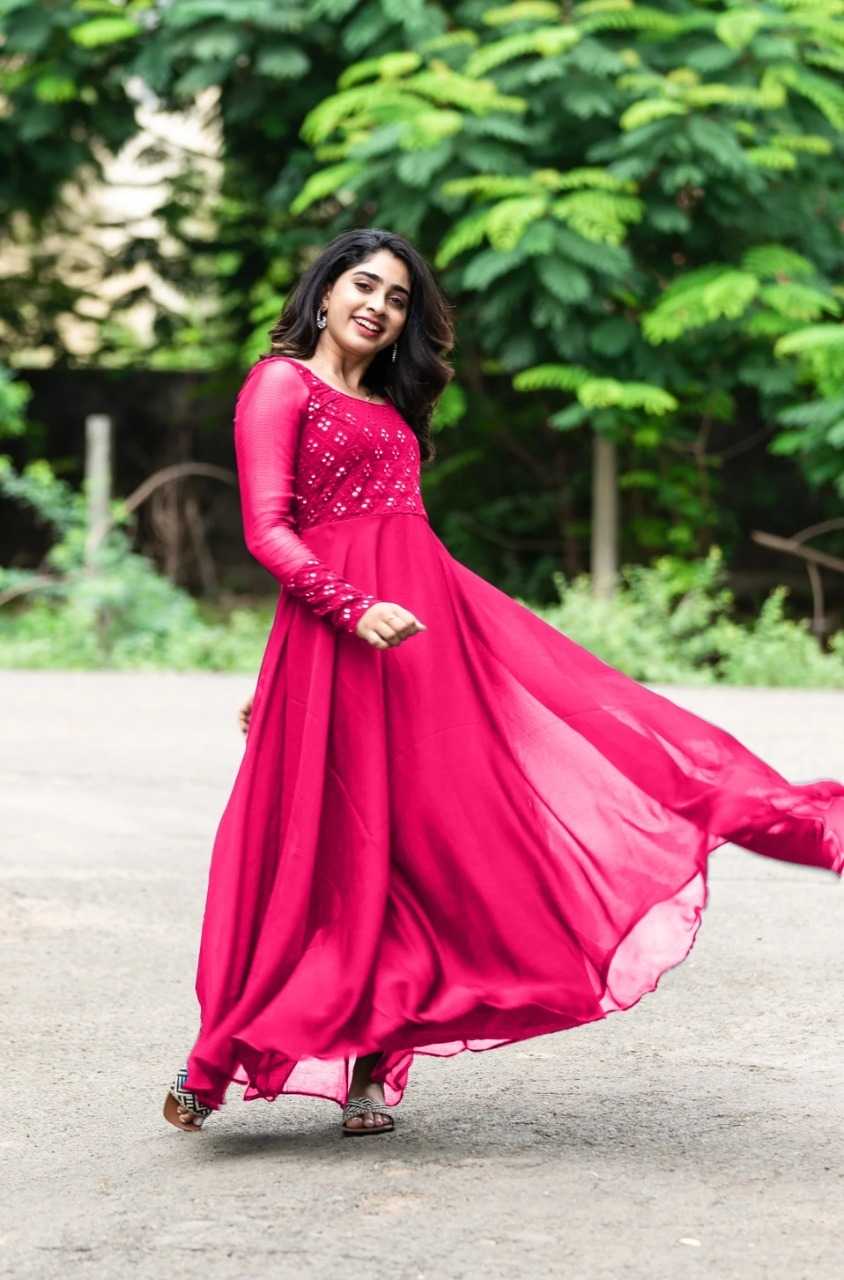 Ynf Faux Georgette RIN222 APPLE Gowns Wedding Collections Plus Size Collections Wholesale Embroidery Gowns Georgette Gown Designer Gowns Manufacturer