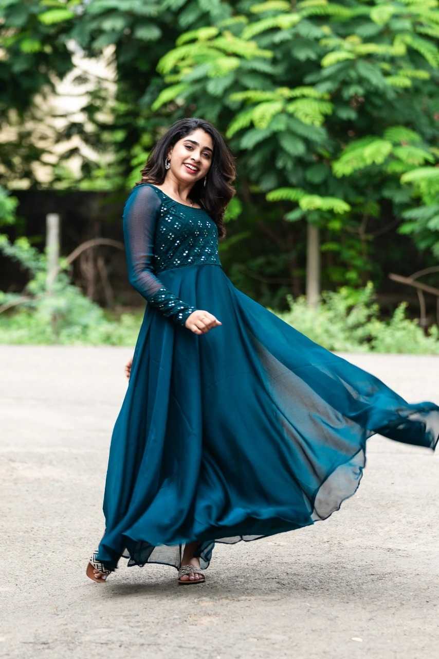Ynf Faux Georgette RIN222 APPLE Gowns Wedding Collections Plus Size Collections Wholesale Embroidery Gowns Georgette Gown Designer Gowns Manufacturer