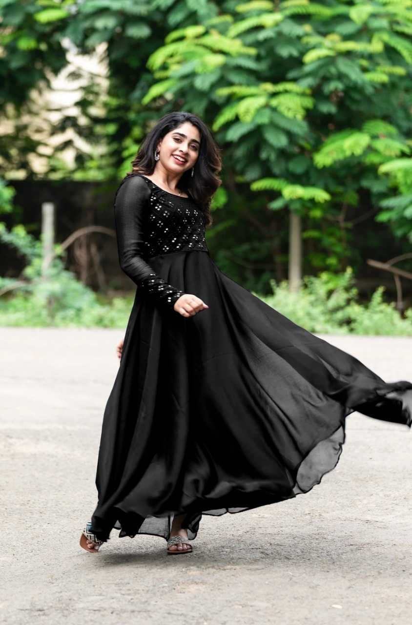 Ynf Faux Georgette RIN222 APPLE Gowns Wedding Collections Plus Size Collections Wholesale Embroidery Gowns Georgette Gown Designer Gowns Manufacturer