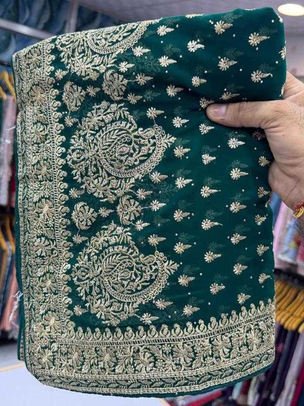 Ynf Georgette KESH114 3705 Sarees Wedding Collections Festive Collections Wholesale Georgette Sarees Stone Work Saree Zari Border Sarees Manufacturer