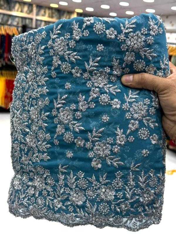 Ynf Georgette KESH114 SILVER Sarees Wedding Collections Festive Collections Wholesale Embroidered Sarees Stone Work Saree Zari Border Sarees Manufacturer