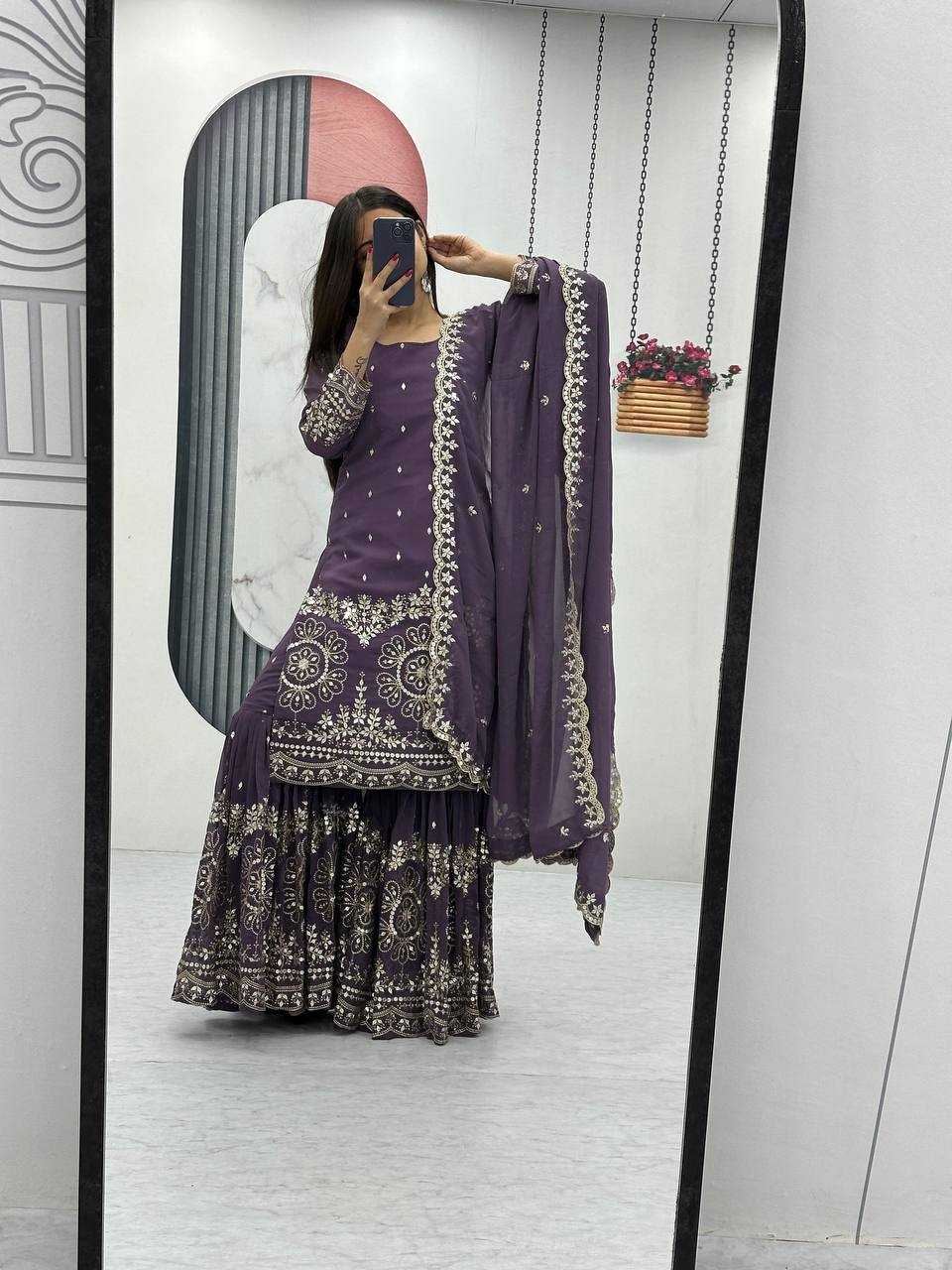 Ynf Georgette KESH496 026 Suits & Dresses Wholesale Sharara Salwar Suits Embroidery Suits Georgette Suit Manufacturer