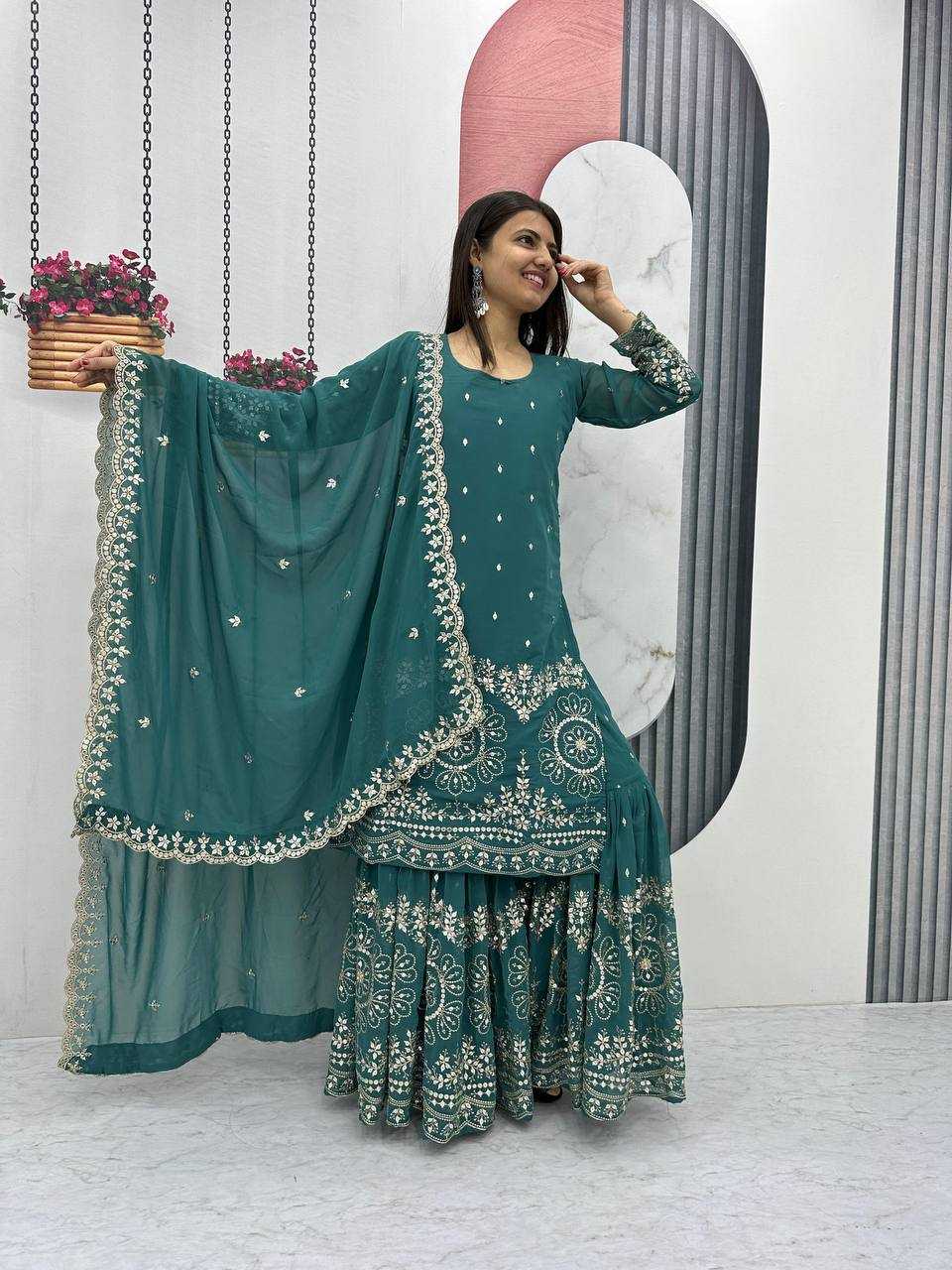Ynf Georgette KESH496 026 Suits & Dresses Wholesale Sharara Salwar Suits Embroidery Suits Georgette Suit Manufacturer
