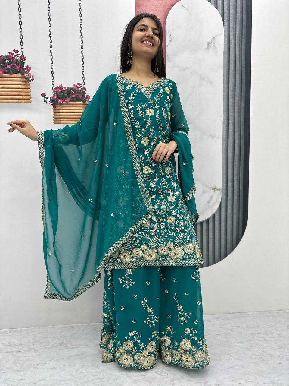 Ynf Georgette KESH496 028 Suits & Dresses Wholesale Sharara Salwar Suits Embroidery Suits Georgette Suit Manufacturer
