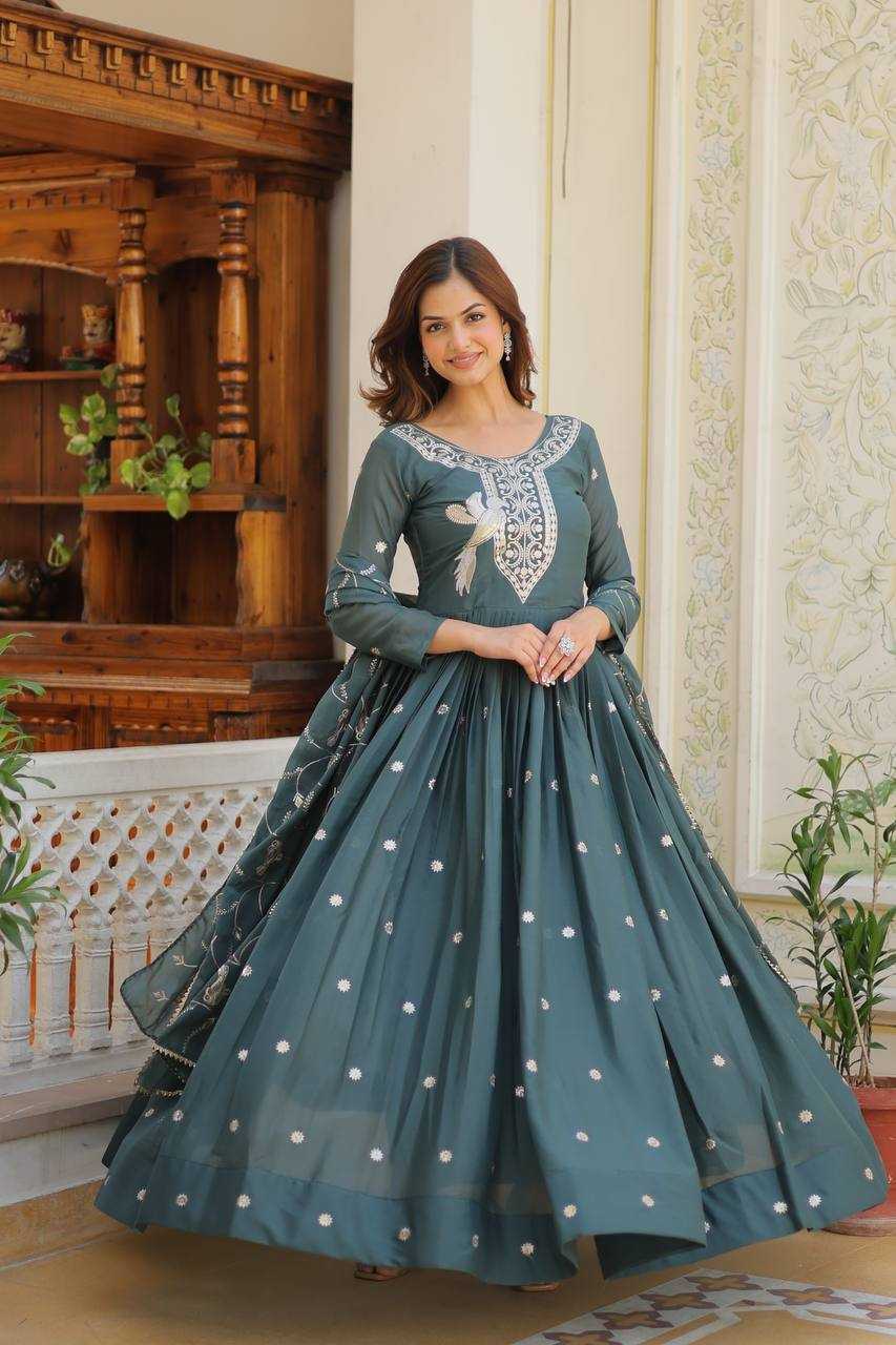 Ynf Georgette KESH498 081 Gowns Wholesale Printed Gowns Fancy Gowns Embroidery Gowns Manufacturer